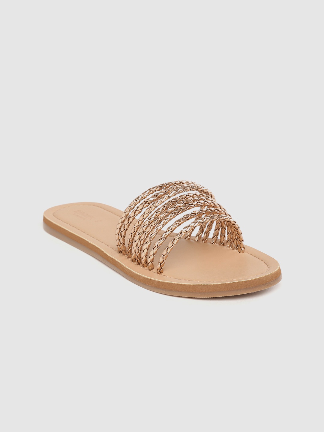 Anouk Women Rose Gold-Toned Braided Open Toe Flats