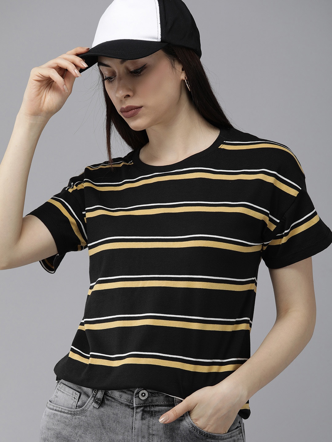The Roadster Lifestyle Co Women Black & Yellow Striped Drop-Shoulder Sleeves T-shirt
The Roadster Lifestyle Co Women Black & Yellow Striped Drop-Shoulder Sleeves T-shirt