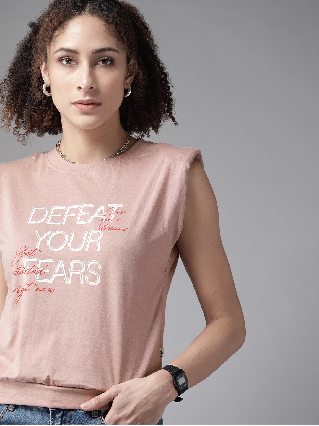 The Roadster Lifestyle Co Women Pink Pure Cotton Printed Extended Sleeves Padded Shoulder T-shirt
The Roadster Lifestyle Co Women Pink Pure Cotton Printed Extended Sleeves Padded Shoulder T-shirt