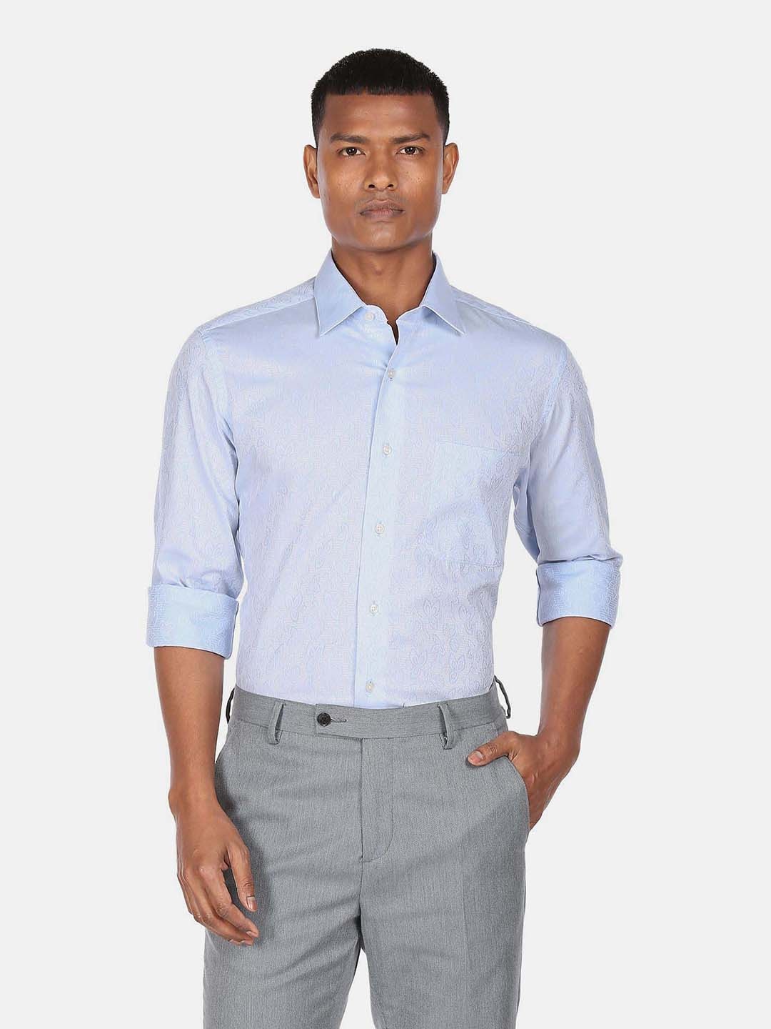 Arrow Men Blue Regular Fit Floral Printed Cotton Formal Shirt
