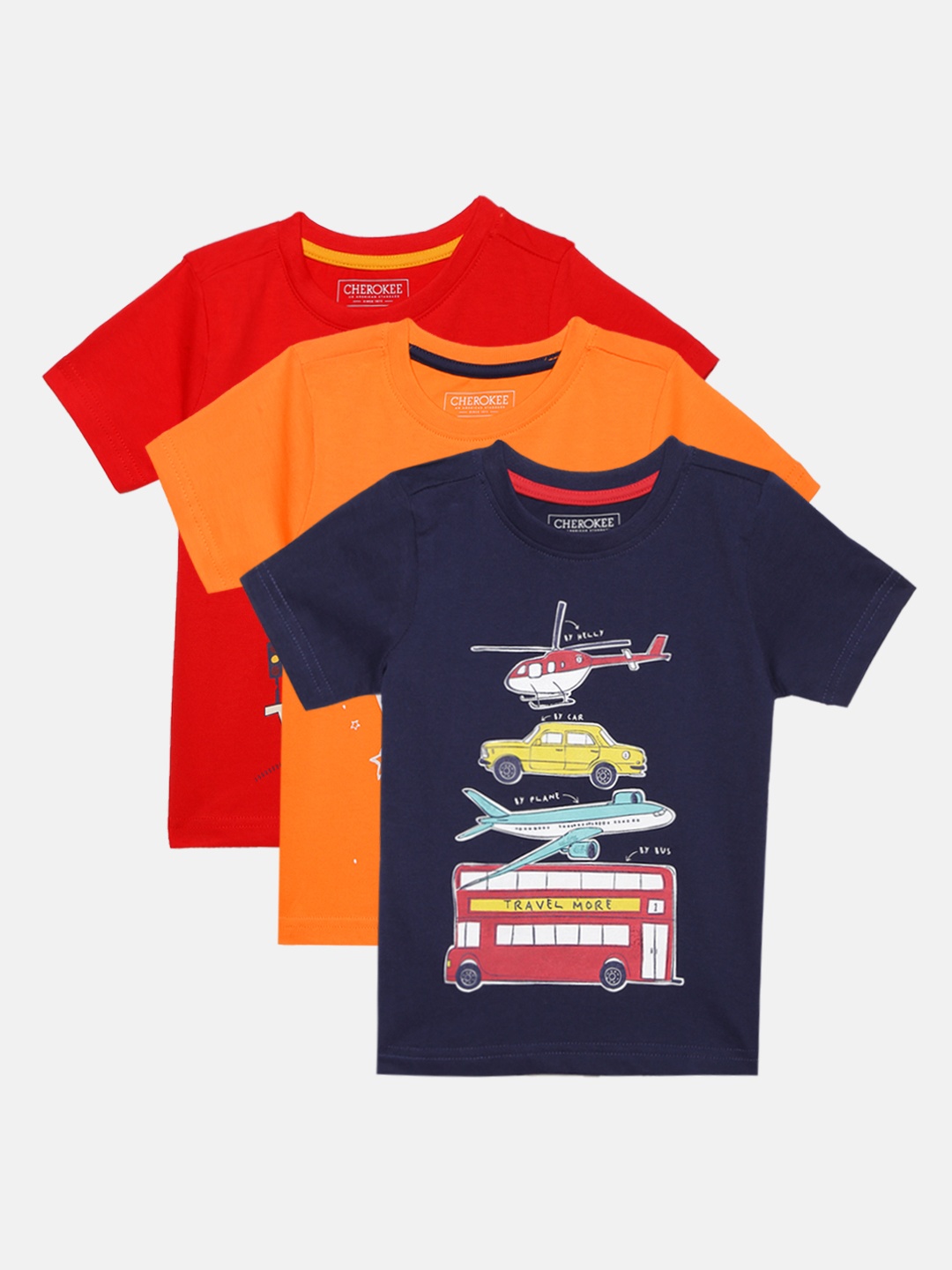 Cherokee Boys Assorted Pack of 3 Printed Round Neck T-shirt