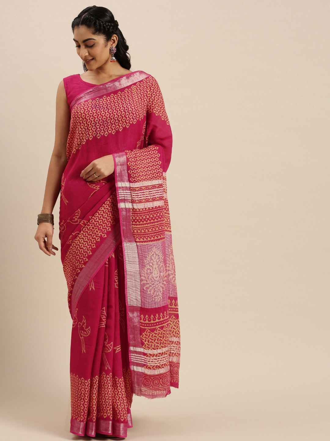 Shaily Pink & Beige Printed Saree