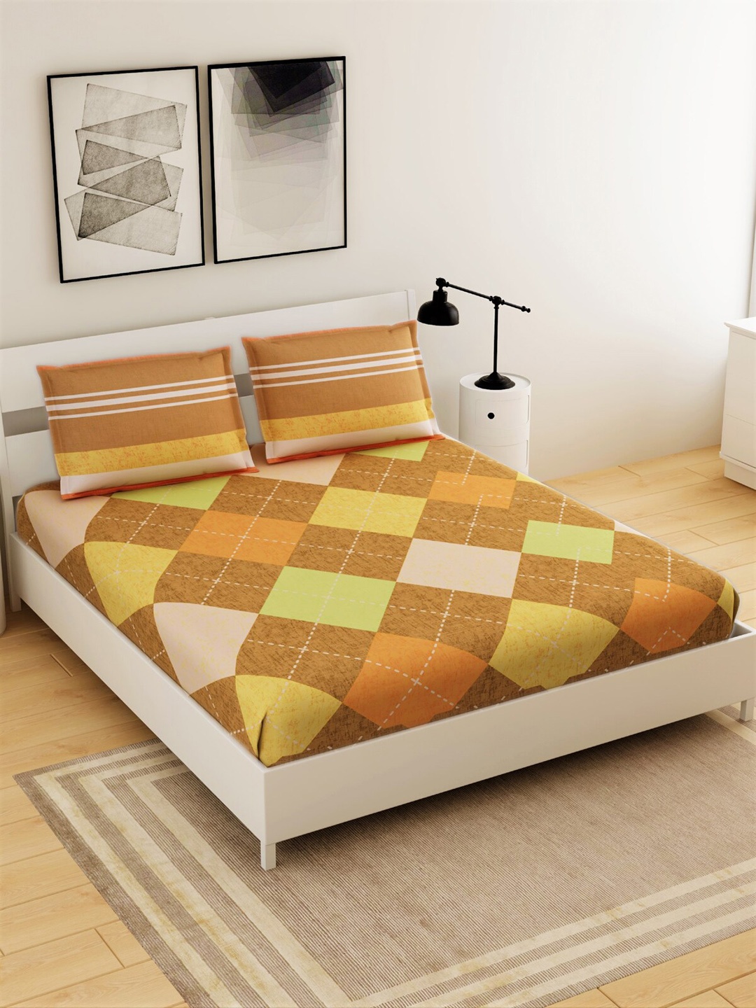 Salona Bichona Brown & Green Geometric 144 TC Polyester 1 Queen Bedsheet with 2 Pillow Covers
Salona Bichona Brown & Green Geometric 144 TC Polyester 1 Queen Bedsheet with 2 Pillow Covers