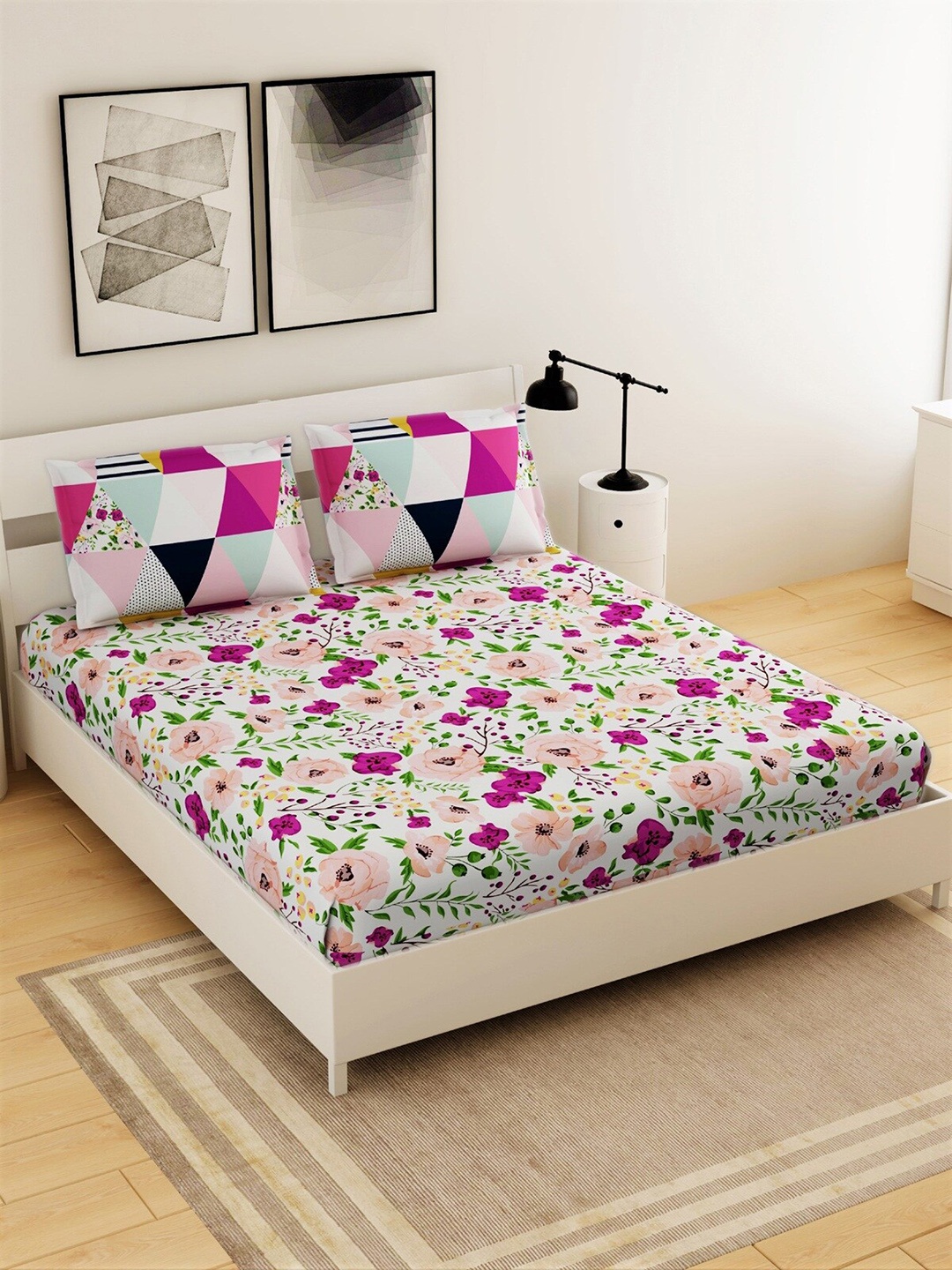 Salona Bichona Pink & White Floral 144 TC Polyester 1 Queen Bedsheet with 2 Pillow Covers
Salona Bichona Pink & White Floral 144 TC Polyester 1 Queen Bedsheet with 2 Pillow Covers