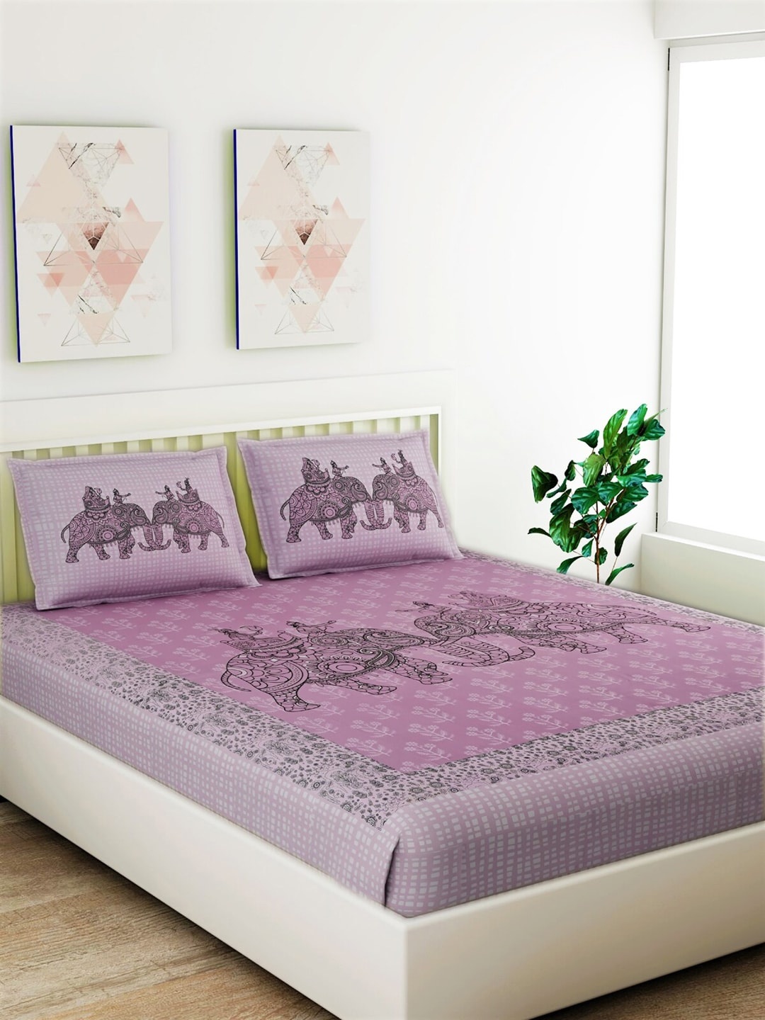 Salona Bichona Purple & Black Ethnic Motifs 120 TC Cotton 1 Queen Bedsheet with 2 Pillow Covers
Salona Bichona Purple & Black Ethnic Motifs 120 TC Cotton 1 Queen Bedsheet with 2 Pillow Covers