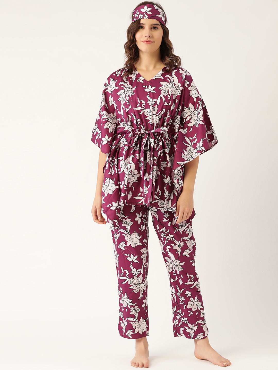 Rapra The Label Women Magenta & White Cotton Floral Printed Night suit With An Eye Mask
Rapra The Label Women Magenta & White Cotton Floral Printed Night suit With An Eye Mask