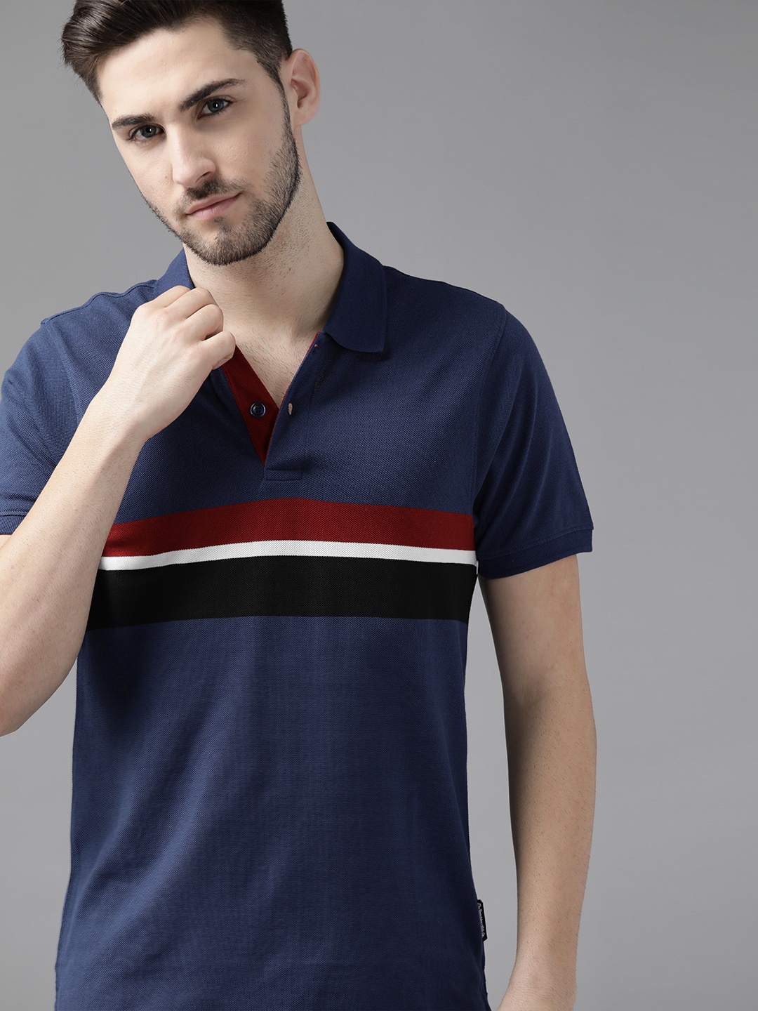 The Roadster Lifestyle Co Men Blue & Black Striped Cotton Polo Collar T-shirt
The Roadster Lifestyle Co Men Blue & Black Striped Cotton Polo Collar T-shirt