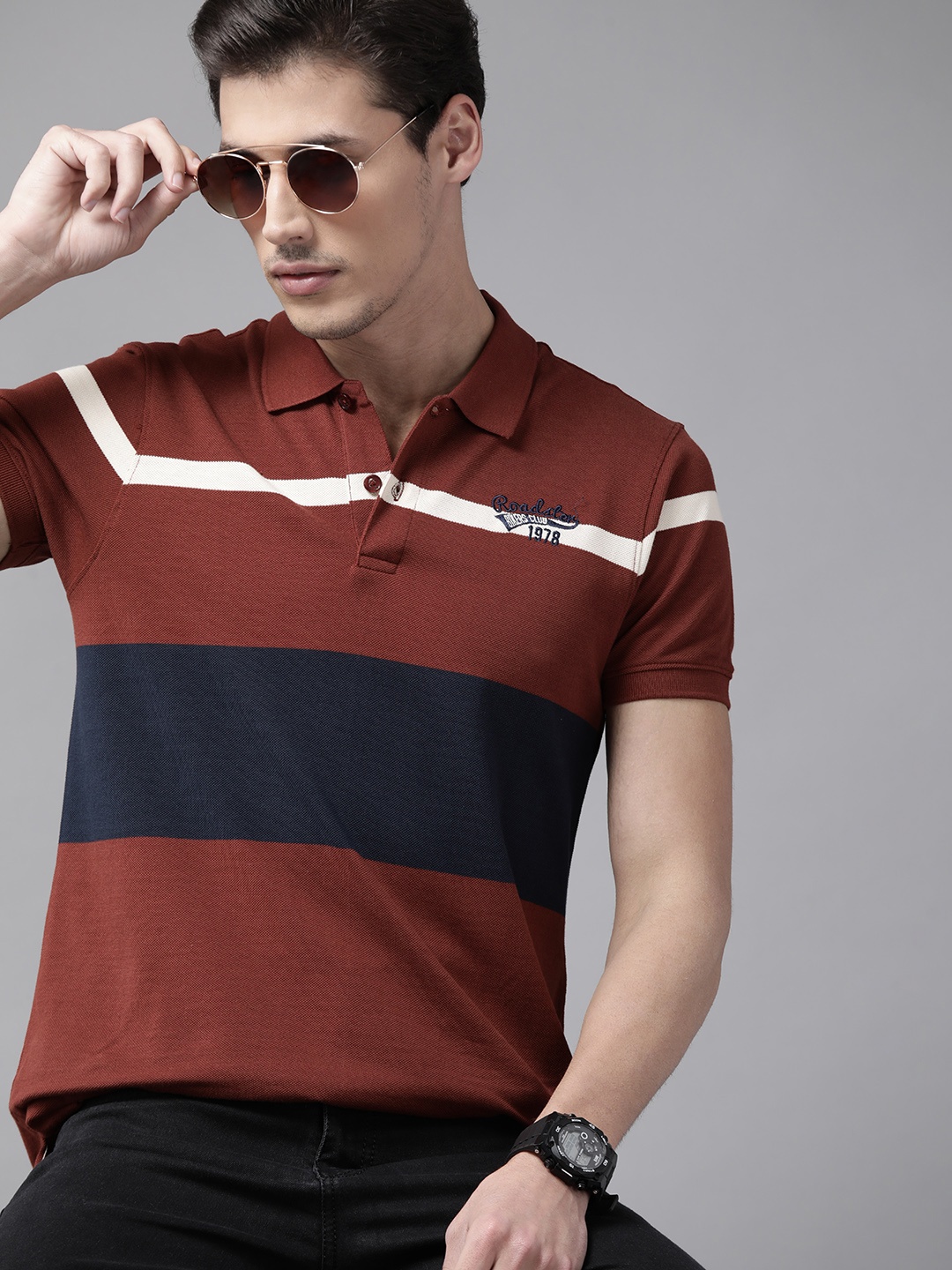 The Roadster Lifestyle Co Men Maroon & Navy Blue Pure Cotton Striped Polo Collar T-shirt
The Roadster Lifestyle Co Men Maroon & Navy Blue Pure Cotton Striped Polo Collar T-shirt