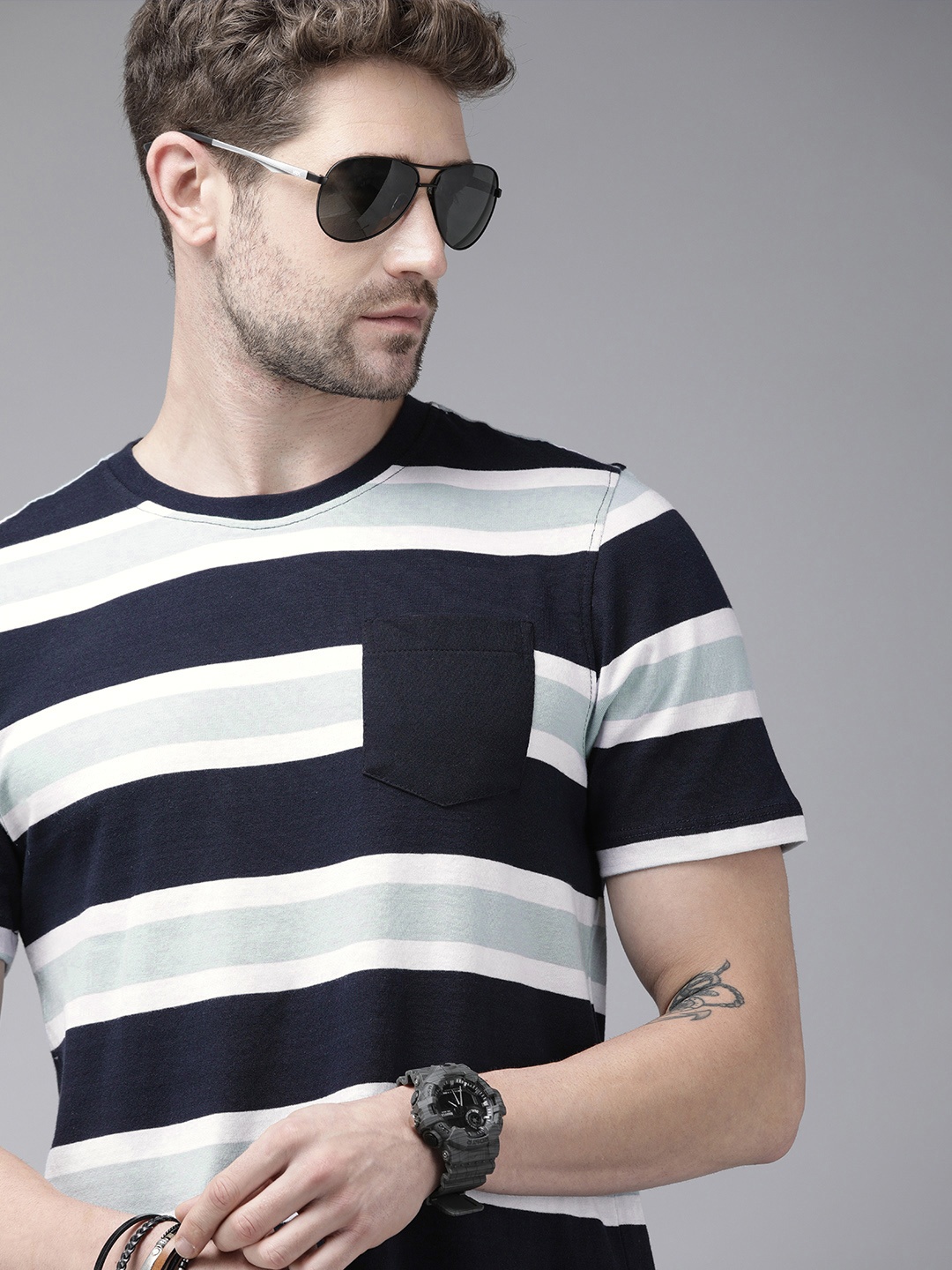 The Roadster Lifestyle Co Men Navy Blue White Striped Round Neck Pure Cotton T-shirt
The Roadster Lifestyle Co Men Navy Blue White Striped Round Neck Pure Cotton T-shirt