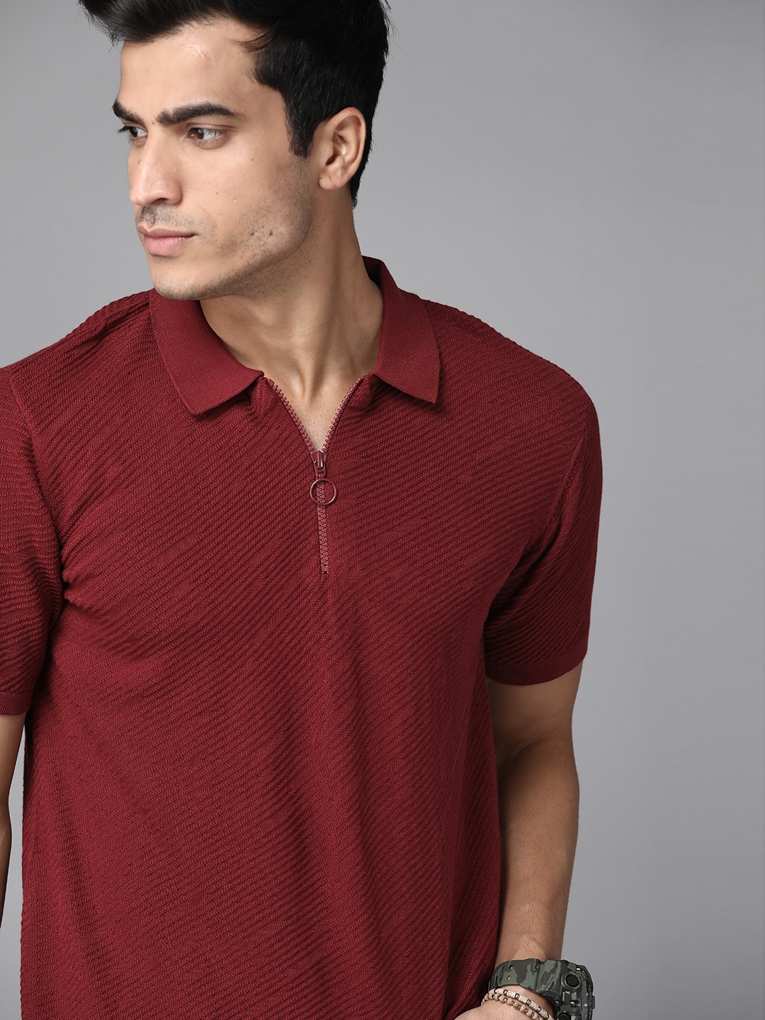 The Roadster Lifestyle Co Men Maroon Pure Cotton Self-Striped Polo Collar Pure Cotton T-shirt
The Roadster Lifestyle Co Men Maroon Pure Cotton Self-Striped Polo Collar Pure Cotton T-shirt