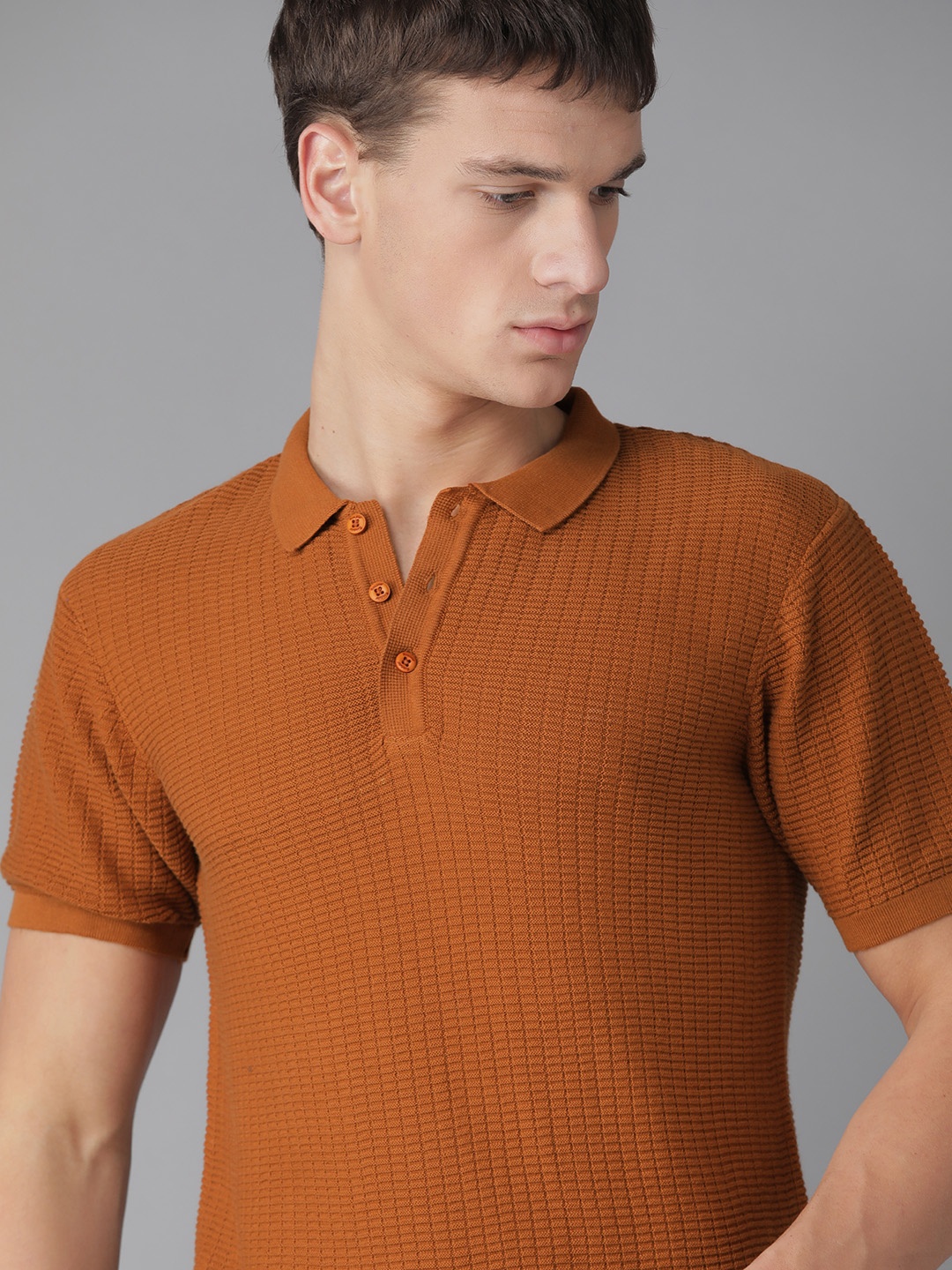 The Roadster Lifestyle Co Men Rust Orange Pure Cotton Self Design Polo Collar T-shirt
The Roadster Lifestyle Co Men Rust Orange Pure Cotton Self Design Polo Collar T-shirt