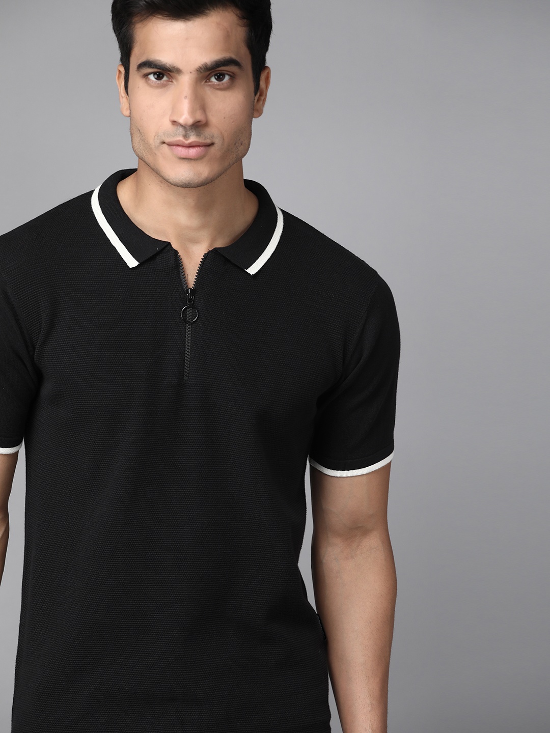 The Roadster Lifestyle Co Men Black Pure Cotton Self-Design Polo Collar Pure Cotton T-shirt
The Roadster Lifestyle Co Men Black Pure Cotton Self-Design Polo Collar Pure Cotton T-shirt