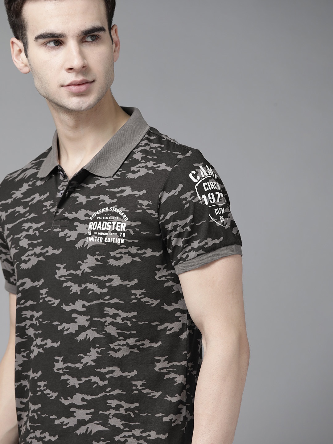 The Roadster Lifestyle Co Men Black Grey Pure Cotton Camouflage Printed Polo Collar Pure Cotton T-shirt
The Roadster Lifestyle Co Men Black Grey Pure Cotton Camouflage Printed Polo Collar Pure Cotton T-shirt