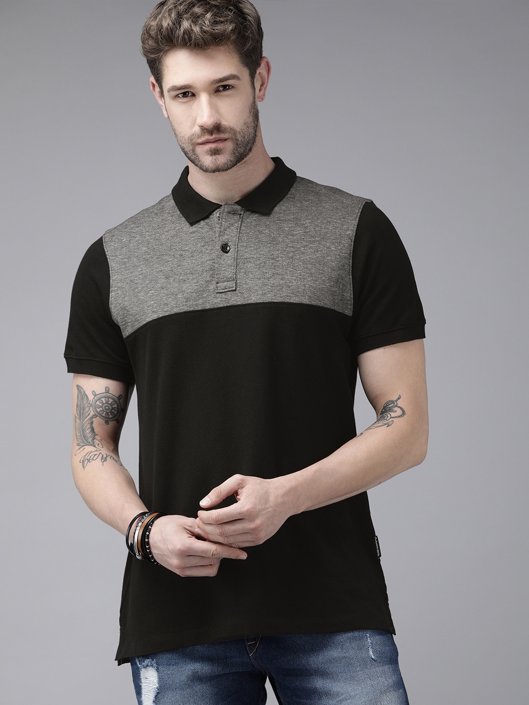 The Roadster Lifestyle Co Men Grey Black Colourblocked Polo Collar Pure Cotton T-shirt
The Roadster Lifestyle Co Men Grey Black Colourblocked Polo Collar Pure Cotton T-shirt