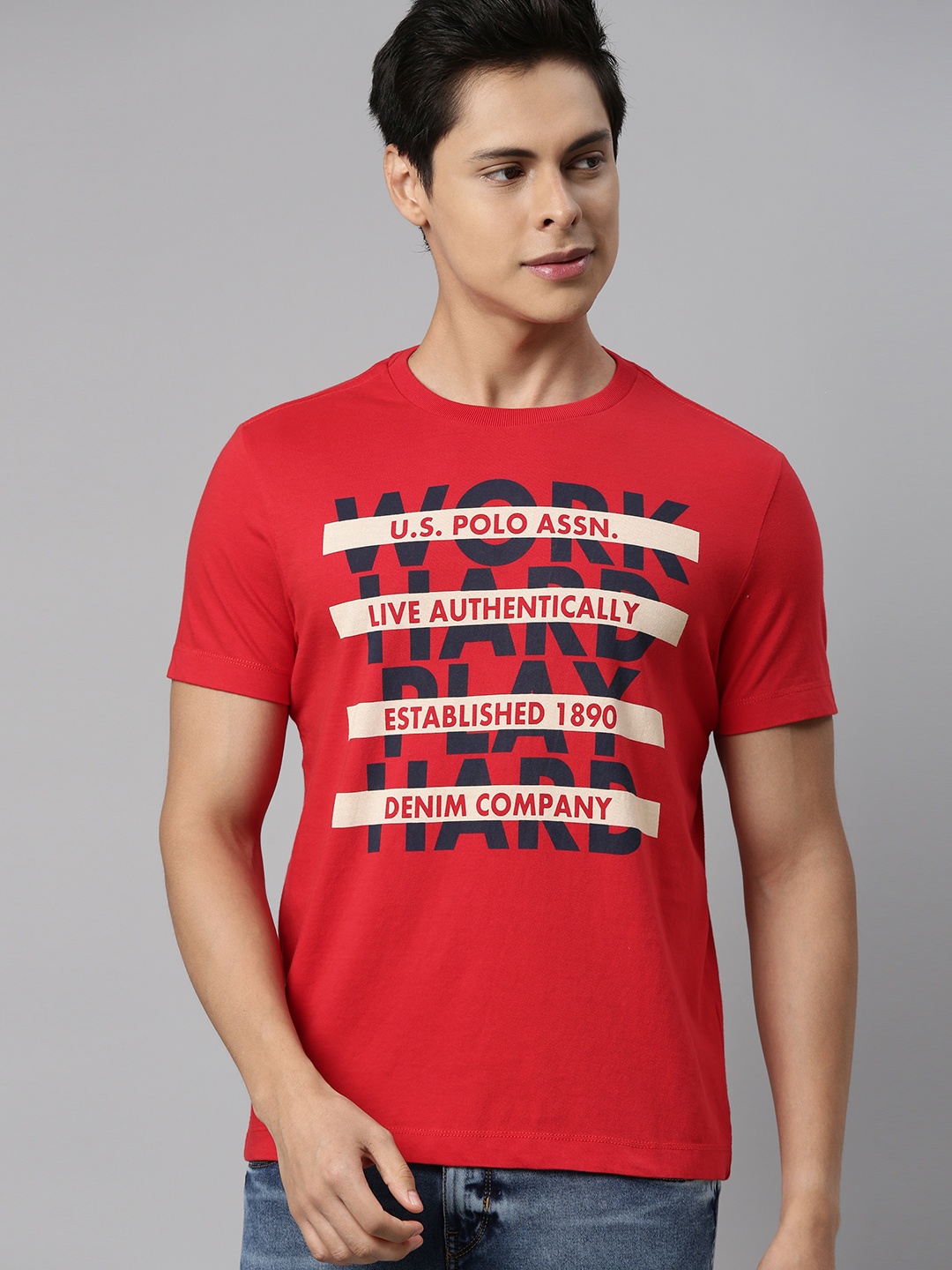 U S Polo Assn Denim Co Men Red Navy Blue Pure Cotton Typography Print Pure Cotton T-shirt
U S Polo Assn Denim Co Men Red Navy Blue Pure Cotton Typography Print Pure Cotton T-shirt