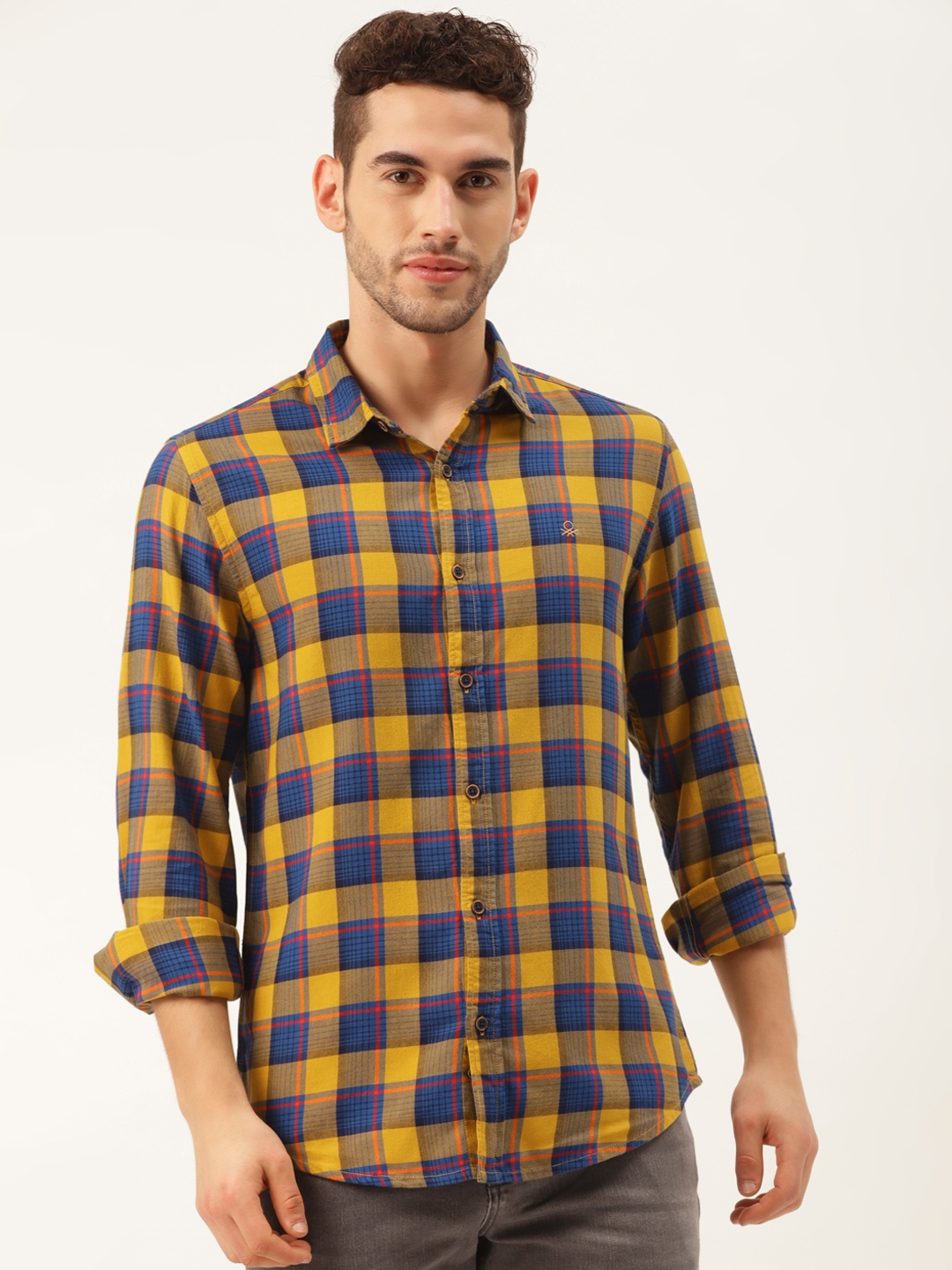 United Colors of Benetton Men Blue & Mustard Yellow Pure Cotton Regular Fit Checked Shirt
United Colors of Benetton Men Blue & Mustard Yellow Pure Cotton Regular Fit Checked Shirt