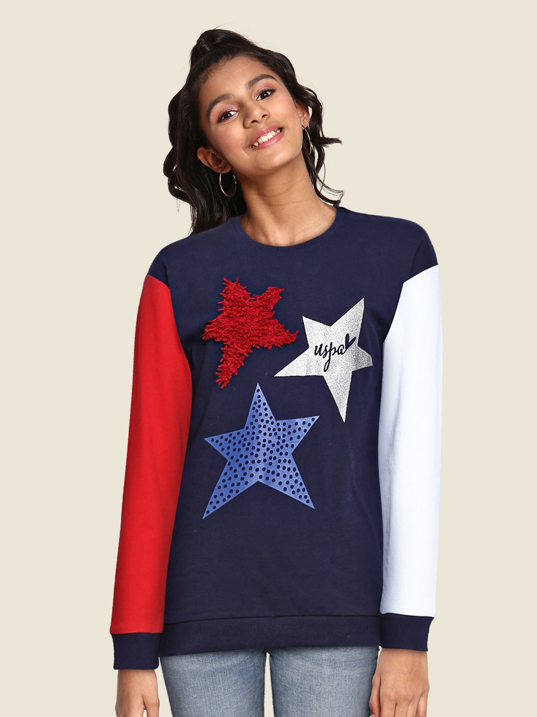 U.S. Polo Assn. Kids Girls Navy Blue & White Printed Sweatshirt 
U.S. Polo Assn. Kids Girls Navy Blue & White Printed Sweatshirt