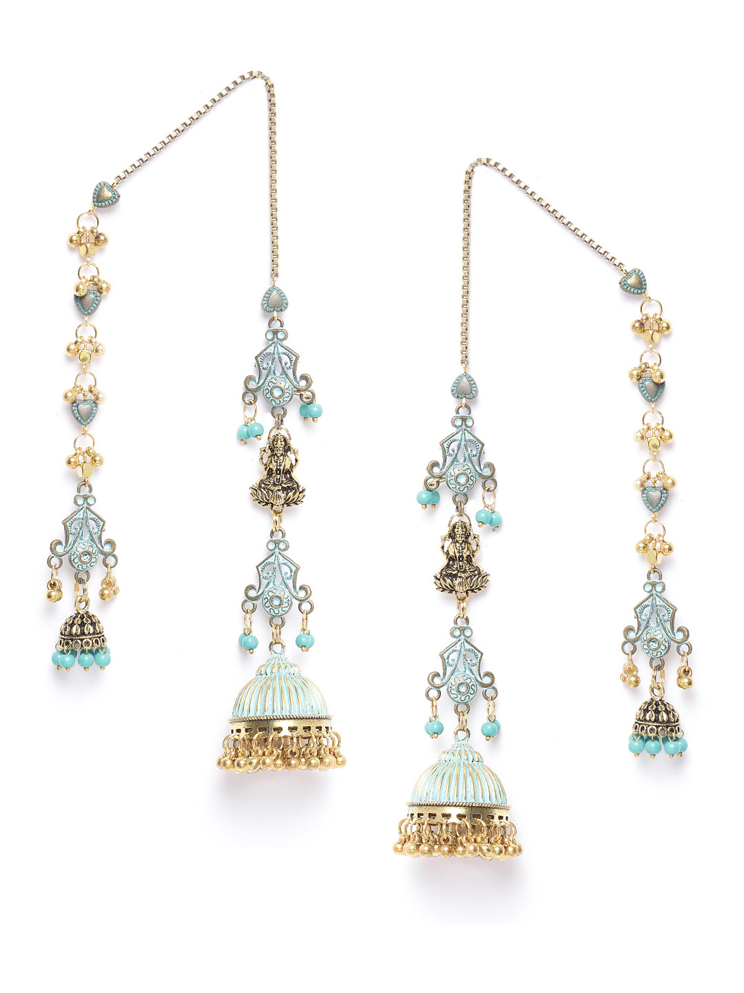 DIVA WALK Antique Gold-Toned & Blue Handcrafted Goddess Lakshmi Jhumkas & Ear Chain
DIVA WALK Antique Gold-Toned & Blue Handcrafted Goddess Lakshmi Jhumkas & Ear Chain