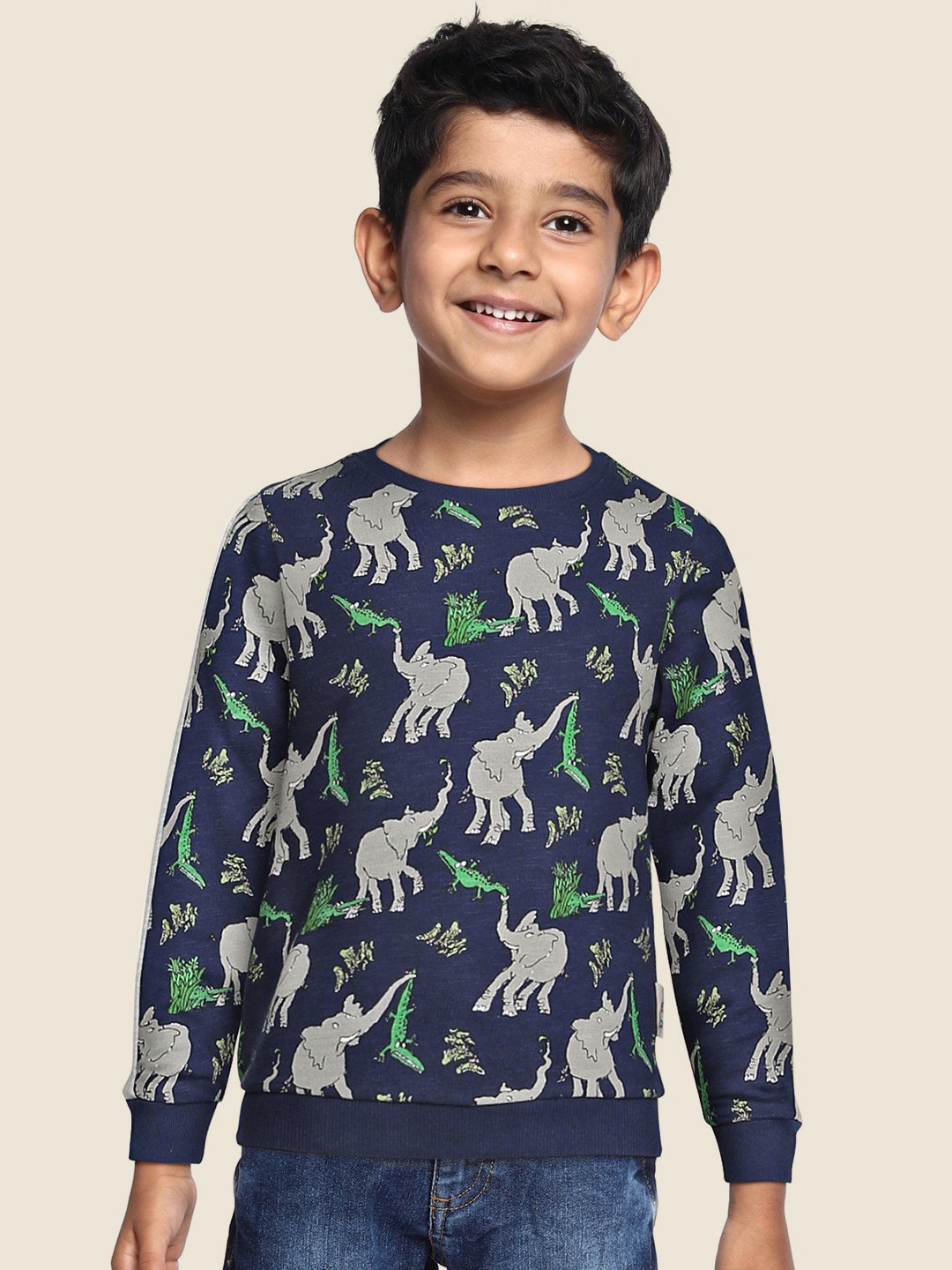 Marks & Spencer Boys Navy Blue & Grey Elephant & Crocodile Print Pure Cotton Sweatshirt
Marks & Spencer Boys Navy Blue & Grey Elephant & Crocodile Print Pure Cotton Sweatshirt