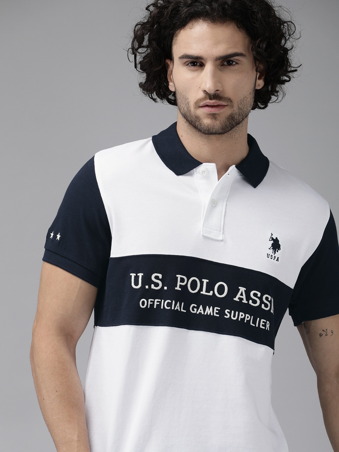 U.S. Polo Assn. Men White Navy Brand Logo Embroidered Pure Cotton Polo Collar Pure Cotton T-shirt
U.S. Polo Assn. Men White Navy Brand Logo Embroidered Pure Cotton Polo Collar Pure Cotton T-shirt