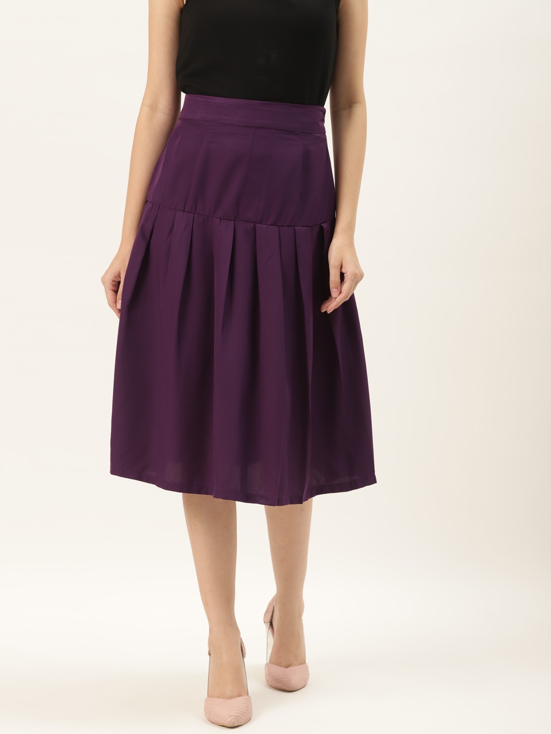 Alsace Lorraine Paris Women Purple Solid Pleated Flared Skirt