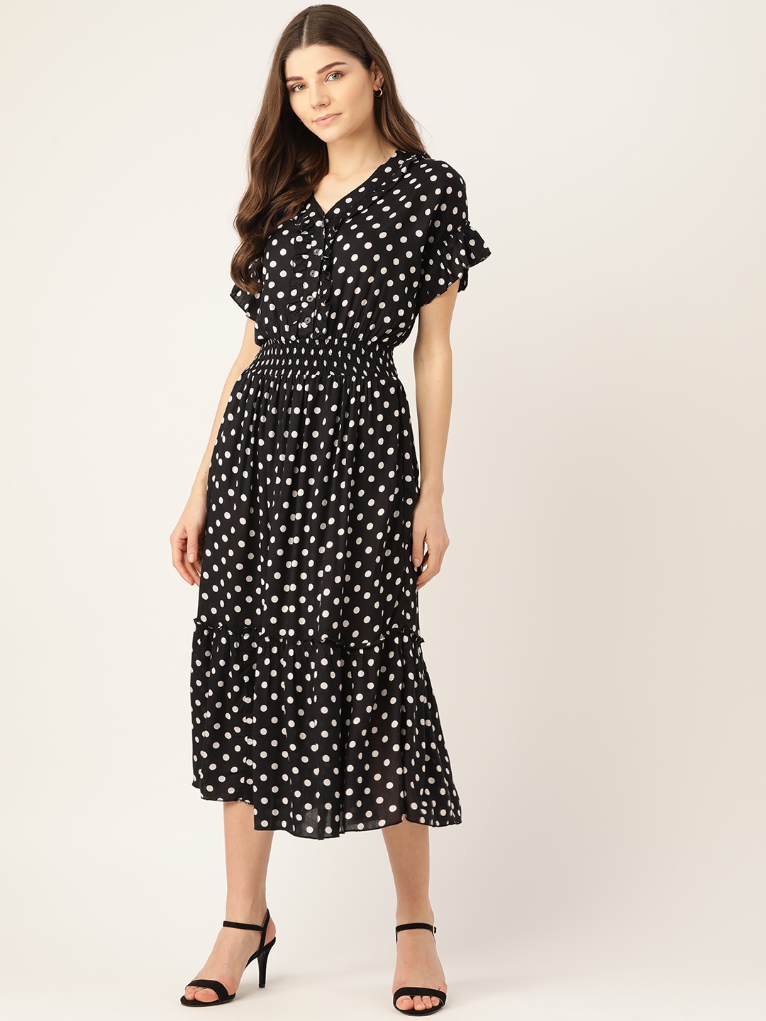 Alsace Lorraine Paris Women Black & White Polka Dot Printed Cotton Tiered A-Line Dress
Alsace Lorraine Paris Women Black & White Polka Dot Printed Cotton Tiered A-Line Dress
