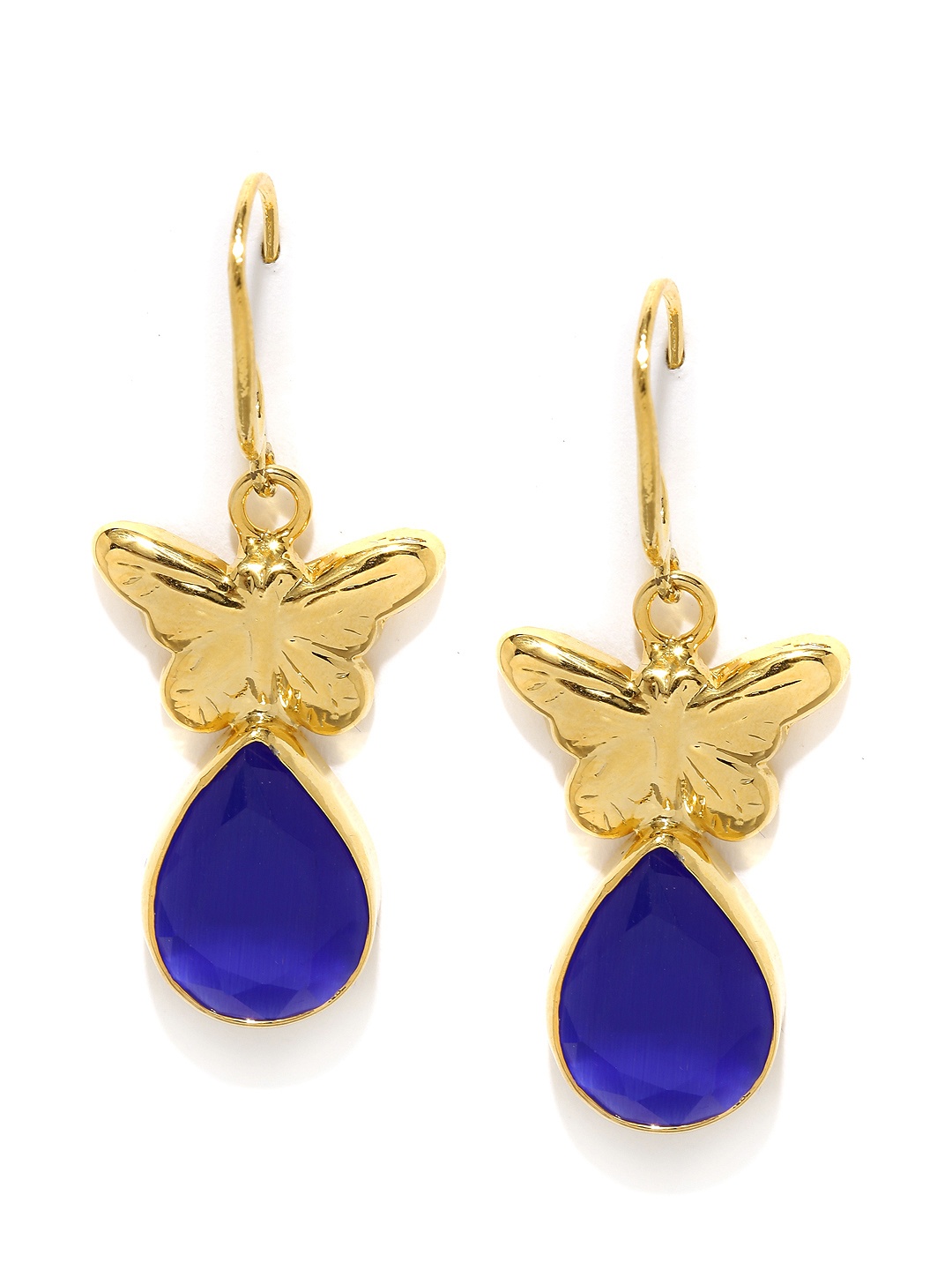 Zaveri Pearls Gold-Toned & Blue Drop Earrings