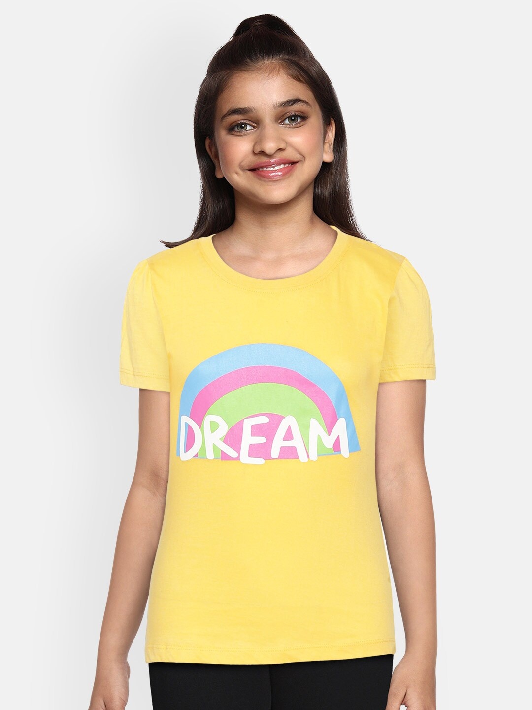 YK Girls Yellow & White Puff Sleeve Typography & Rainbow Print Pure Cotton Regular Top
YK Girls Yellow & White Puff Sleeve Typography & Rainbow Print Pure Cotton Regular Top