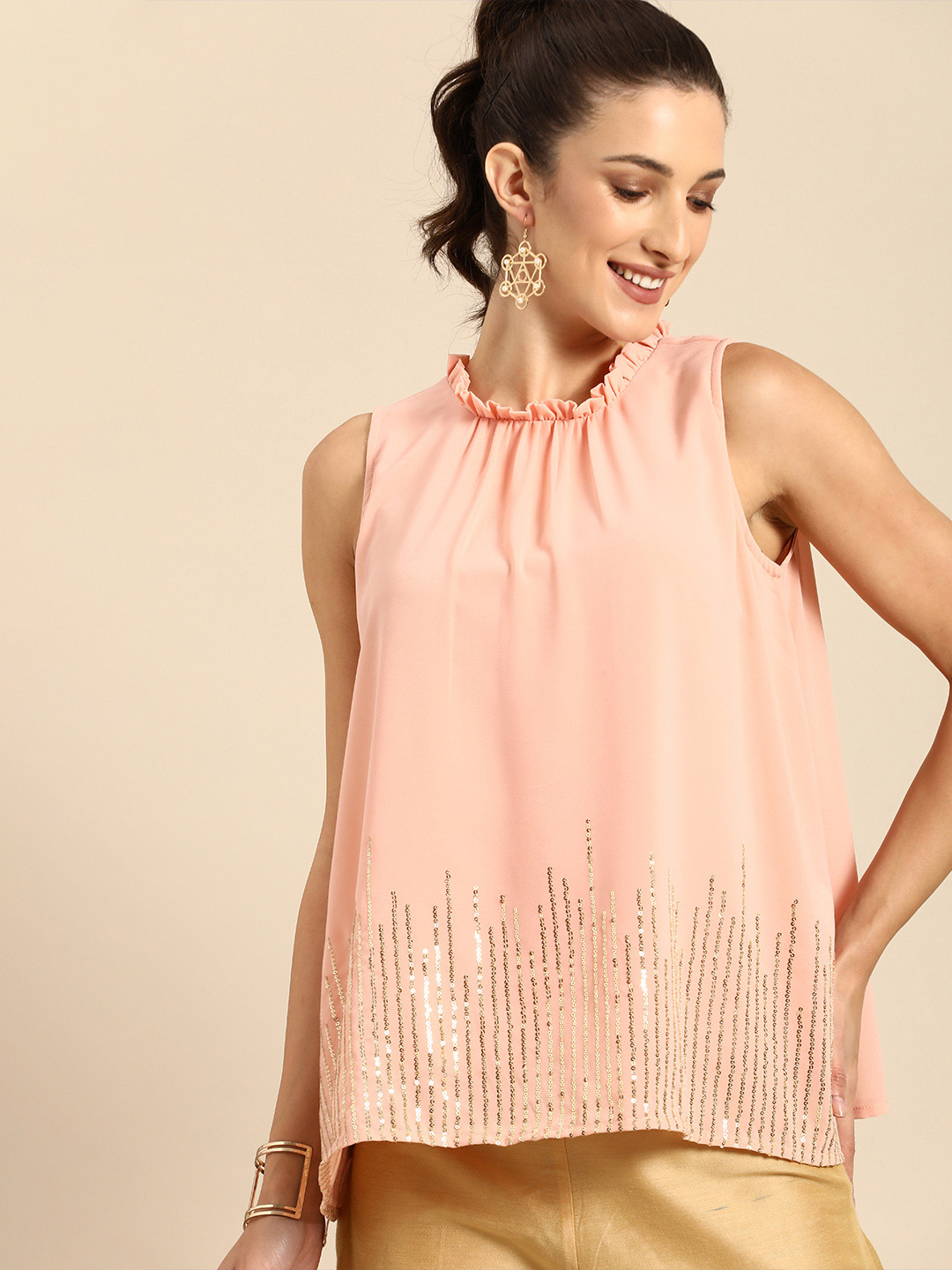 all about you Peach-Coloured Embellished A-Line Top
all about you Peach-Coloured Embellished A-Line Top