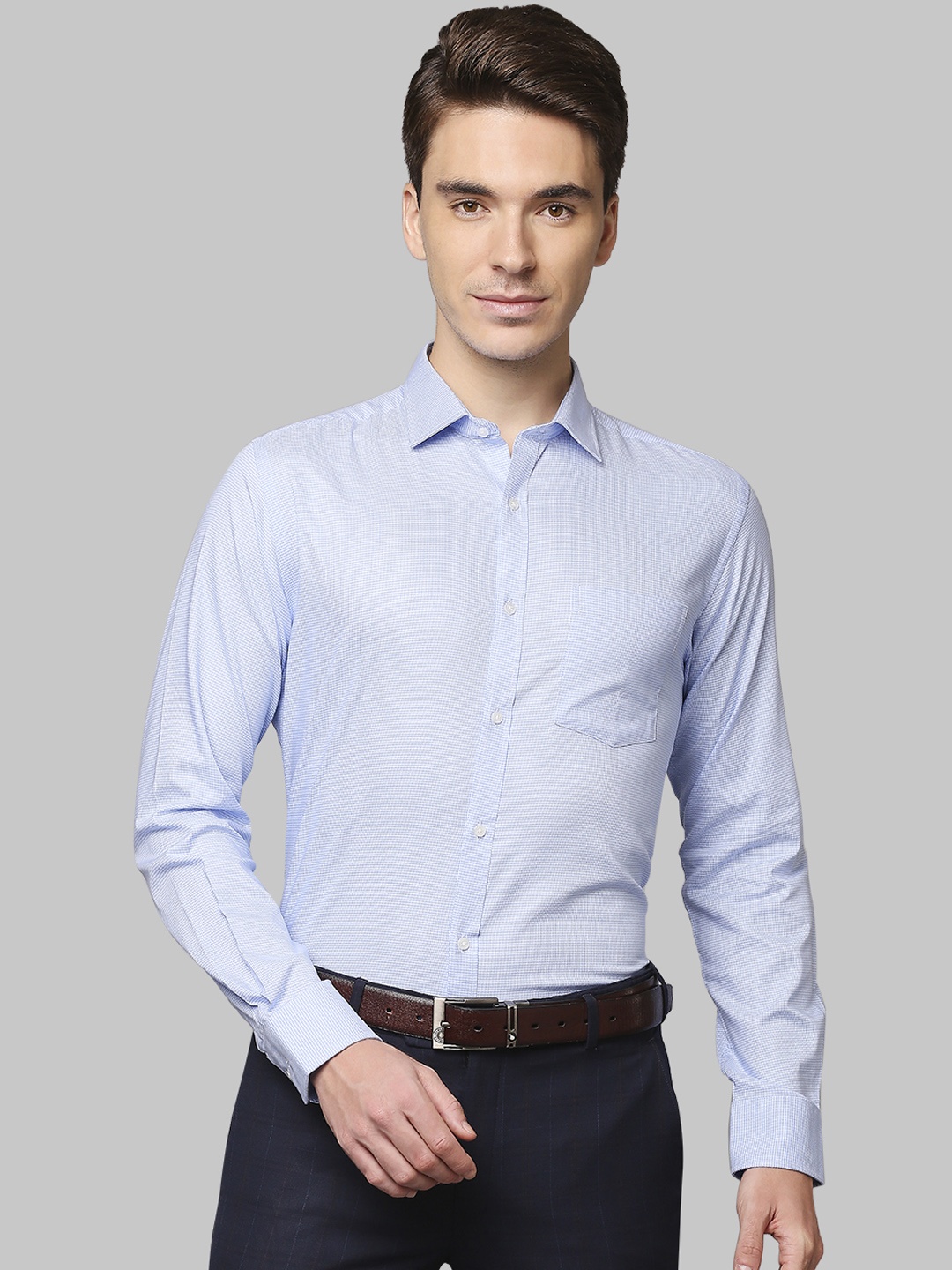 Park Avenue Men Blue Slim Fit Checked Pure Cotton Casual Shirt