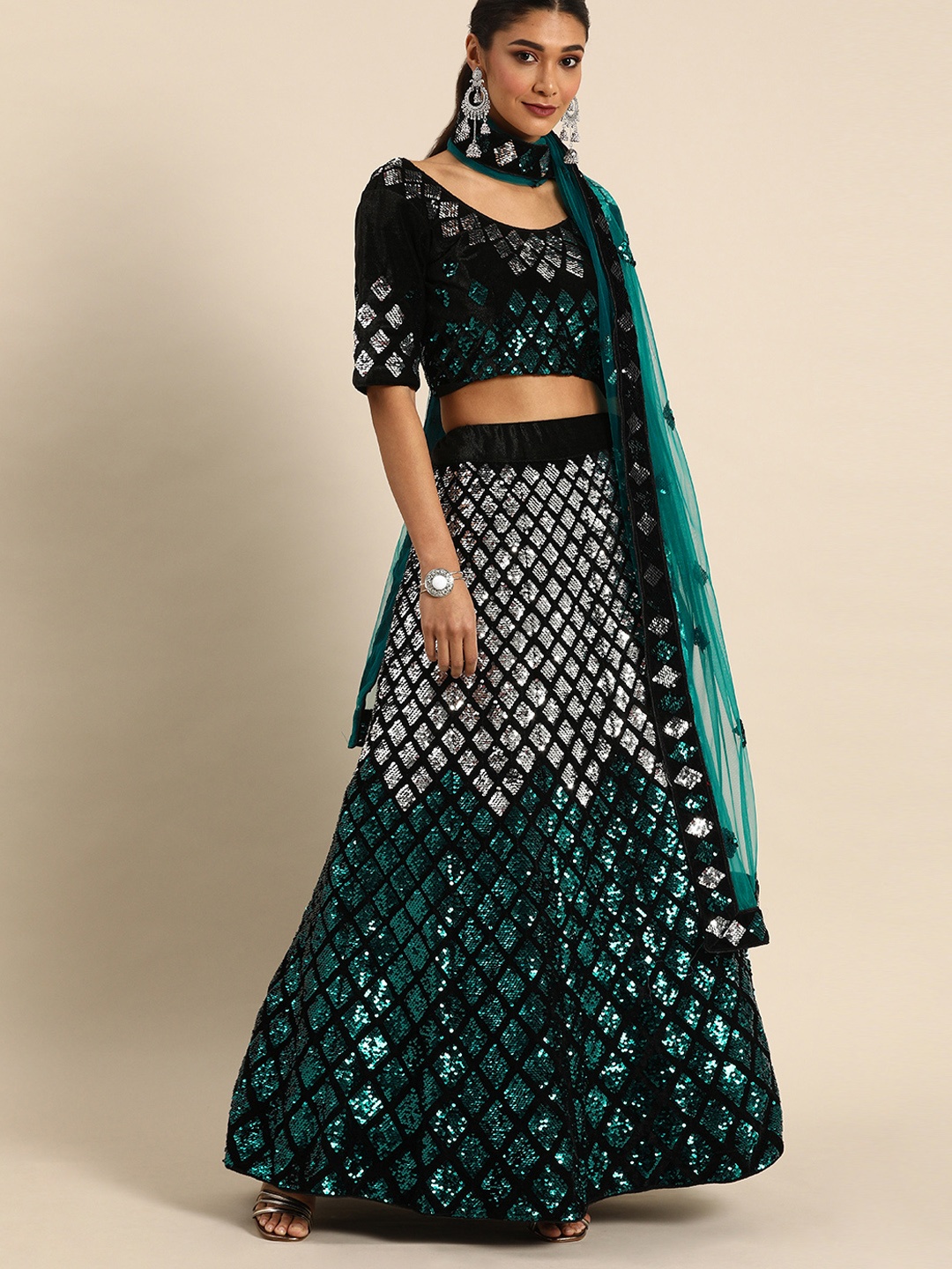 Shaily Black & Green Embellished Ready to Wear Lehenga & Unstitched Blouse with Dupatta
Shaily Black & Green Embellished Ready to Wear Lehenga & Unstitched Blouse with Dupatta