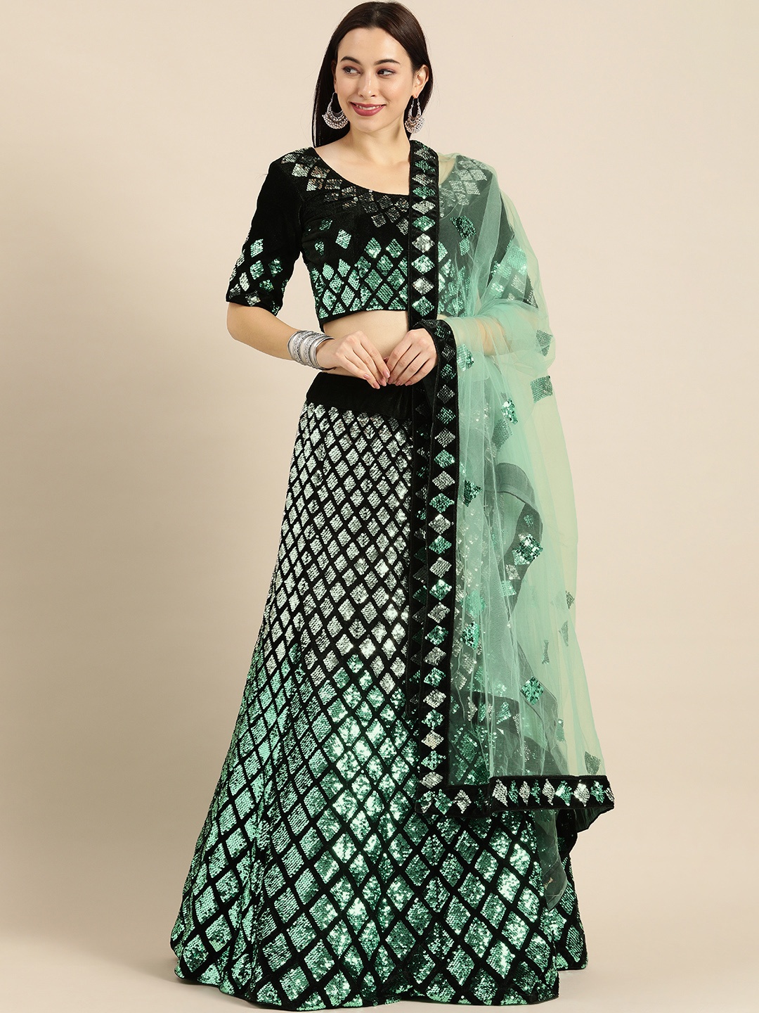 Shaily Black & Green Embellished Semi-Stitched Lehenga & Unstitched Blouse with Dupatta
Shaily Black & Green Embellished Semi-Stitched Lehenga & Unstitched Blouse with Dupatta