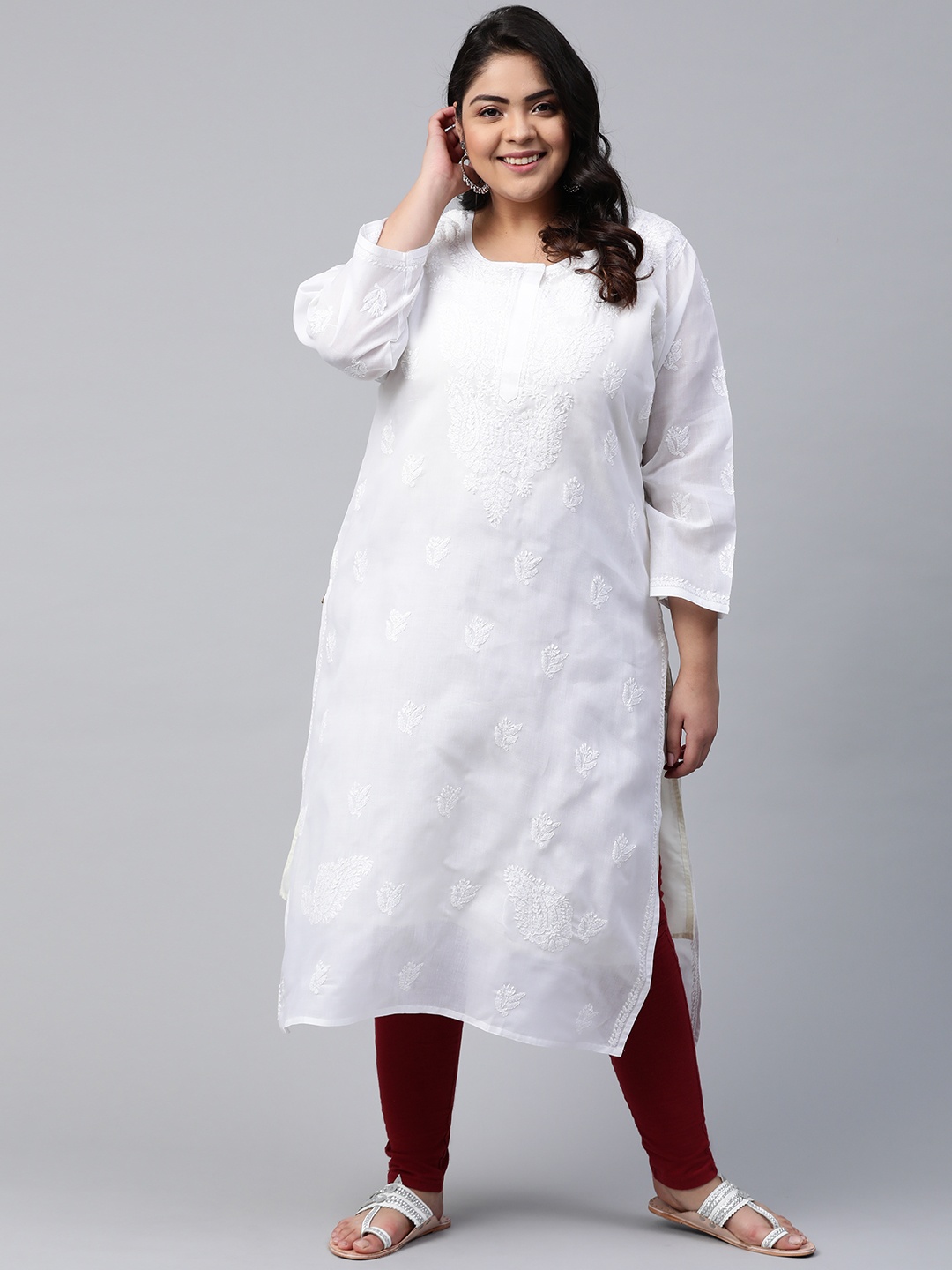Ada Women Plus Size White Ethnic Motifs Chikankari Cotton Embroidered Straight Handloom Kurta
Ada Women Plus Size White Ethnic Motifs Chikankari Cotton Embroidered Straight Handloom Kurta