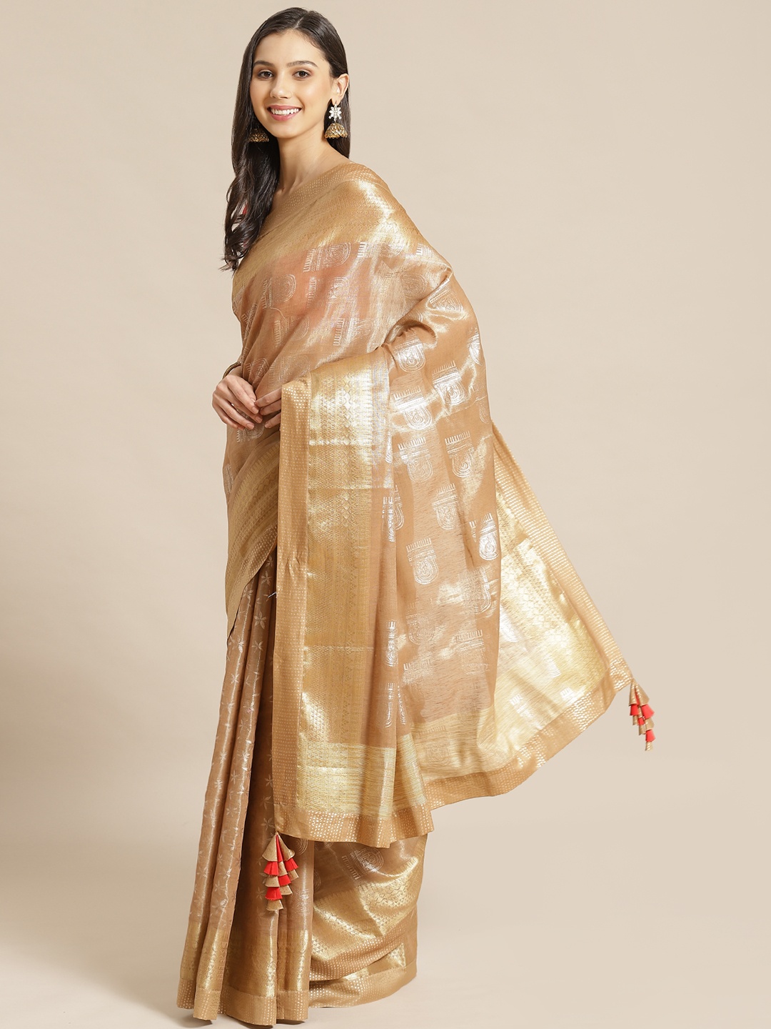 Masaba Brown & Golden Printed Banarasi Designer Saree