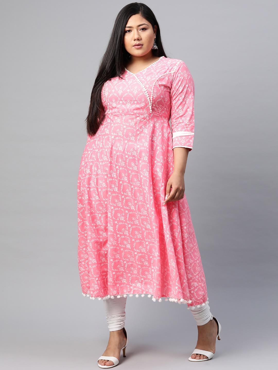 YASH GALLERY Women Plus Size Pink & White Ethnic Motifs Printed Angrakha Anarkali Kurta
YASH GALLERY Women Plus Size Pink & White Ethnic Motifs Printed Angrakha Anarkali Kurta
