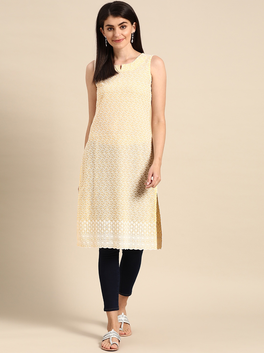 Prakrti Women Yellow & White Cotton Ethnic Motifs Chikankari Embroidered Straight Kurta
Prakrti Women Yellow & White Cotton Ethnic Motifs Chikankari Embroidered Straight Kurta