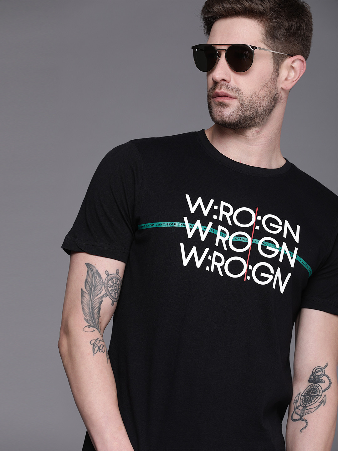 WROGN Men Black White Brand Logo Print Pure Cotton Slim Fit Round Neck Pure Cotton T-shirt
WROGN Men Black White Brand Logo Print Pure Cotton Slim Fit Round Neck Pure Cotton T-shirt