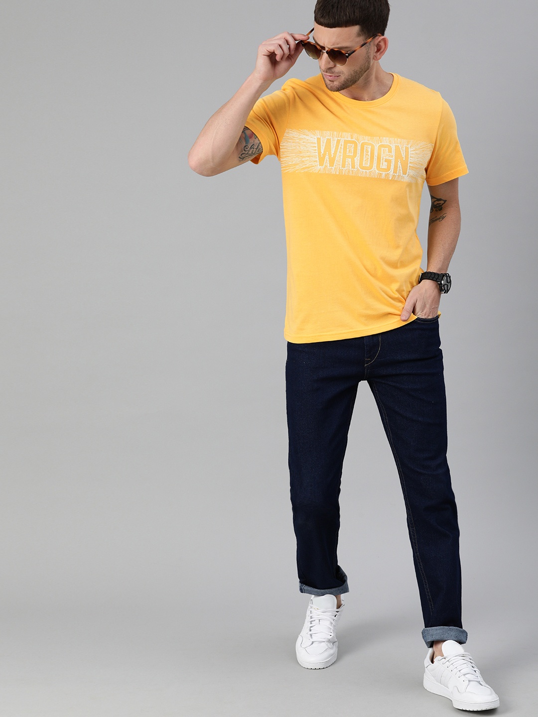 WROGN Men Yellow White Brand Logo Embossed Print Pure Cotton Slim Fit Round Neck Pure Cotton T-shirt
WROGN Men Yellow White Brand Logo Embossed Print Pure Cotton Slim Fit Round Neck Pure Cotton T-shirt