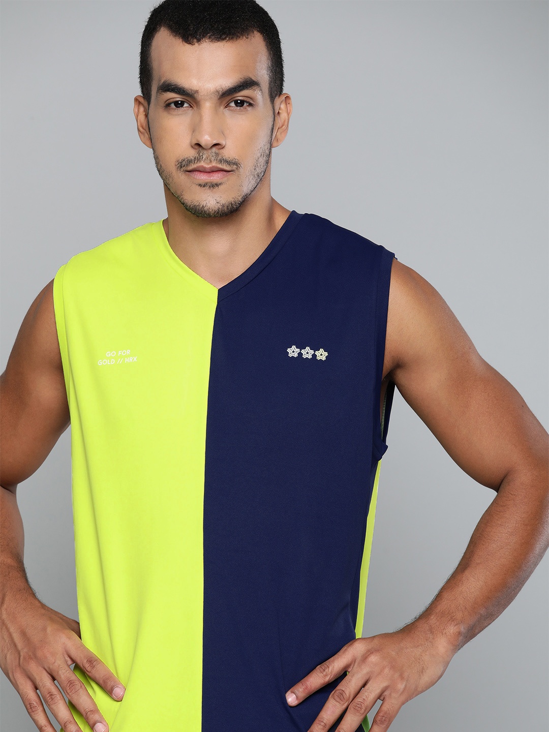 HRX by Hrithik Roshan Men Yellow & Navy Blue Colourblocked Anti-Static Basketball T-shirt
HRX by Hrithik Roshan Men Yellow & Navy Blue Colourblocked Anti-Static Basketball T-shirt