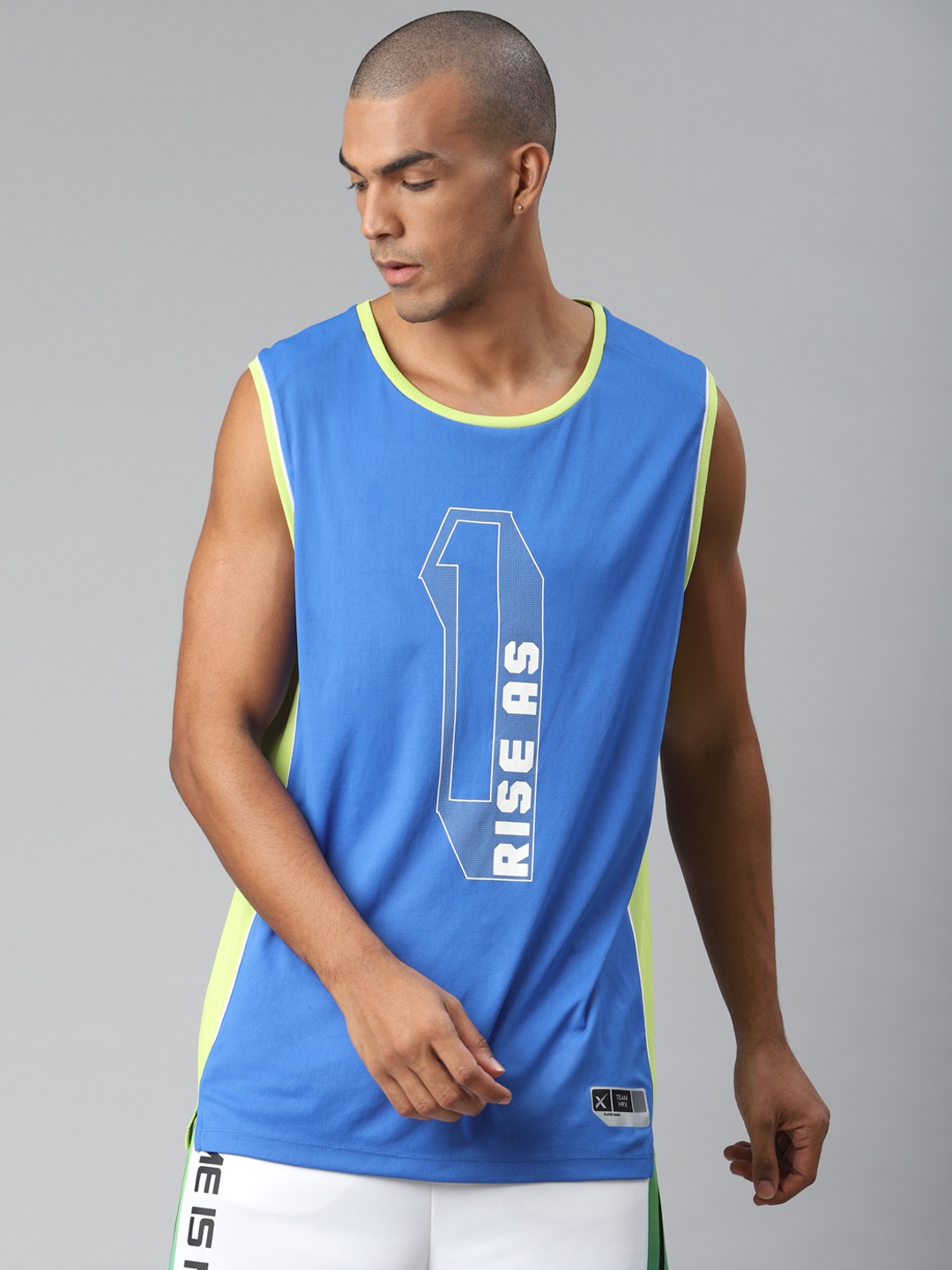 HRX By Hrithik Roshan Men Strong Blue Typographic Rapid-Dry Basketball T-shirt