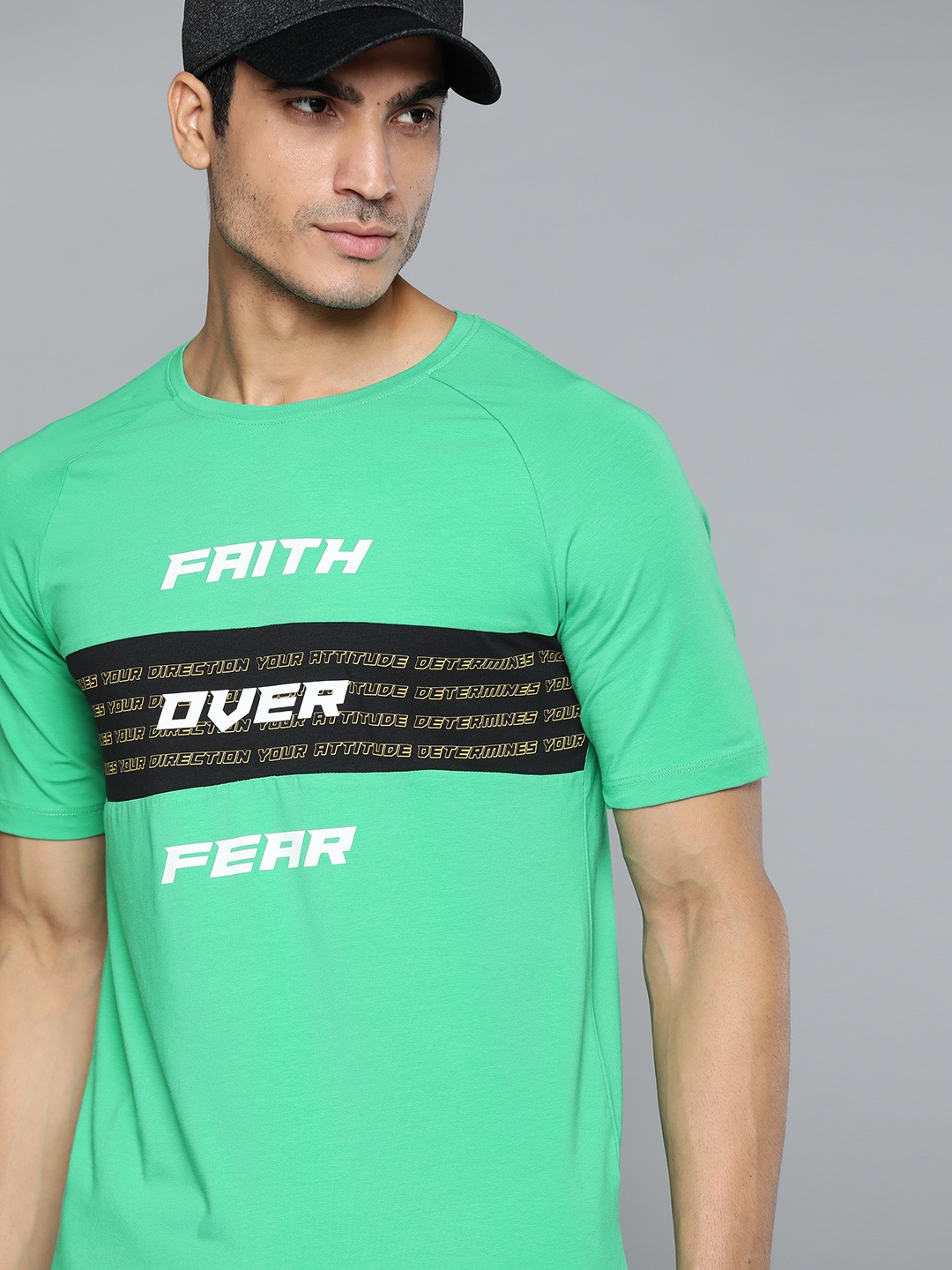 HRX By Hrithik Roshan Men Kelly Green Typographic Bio-Wash Lifestyle Tshirt