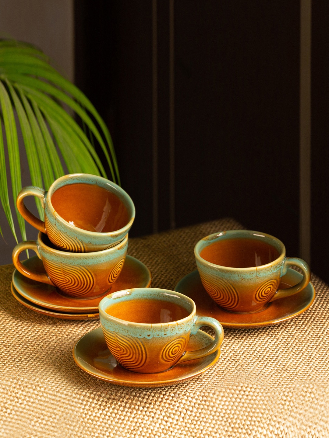 ExclusiveLane Set of 4 Peacock Boulevard Hand-Engraved Ceramic Cups & Saucers, Brown
ExclusiveLane Set of 4 Peacock Boulevard Hand-Engraved Ceramic Cups & Saucers, Brown