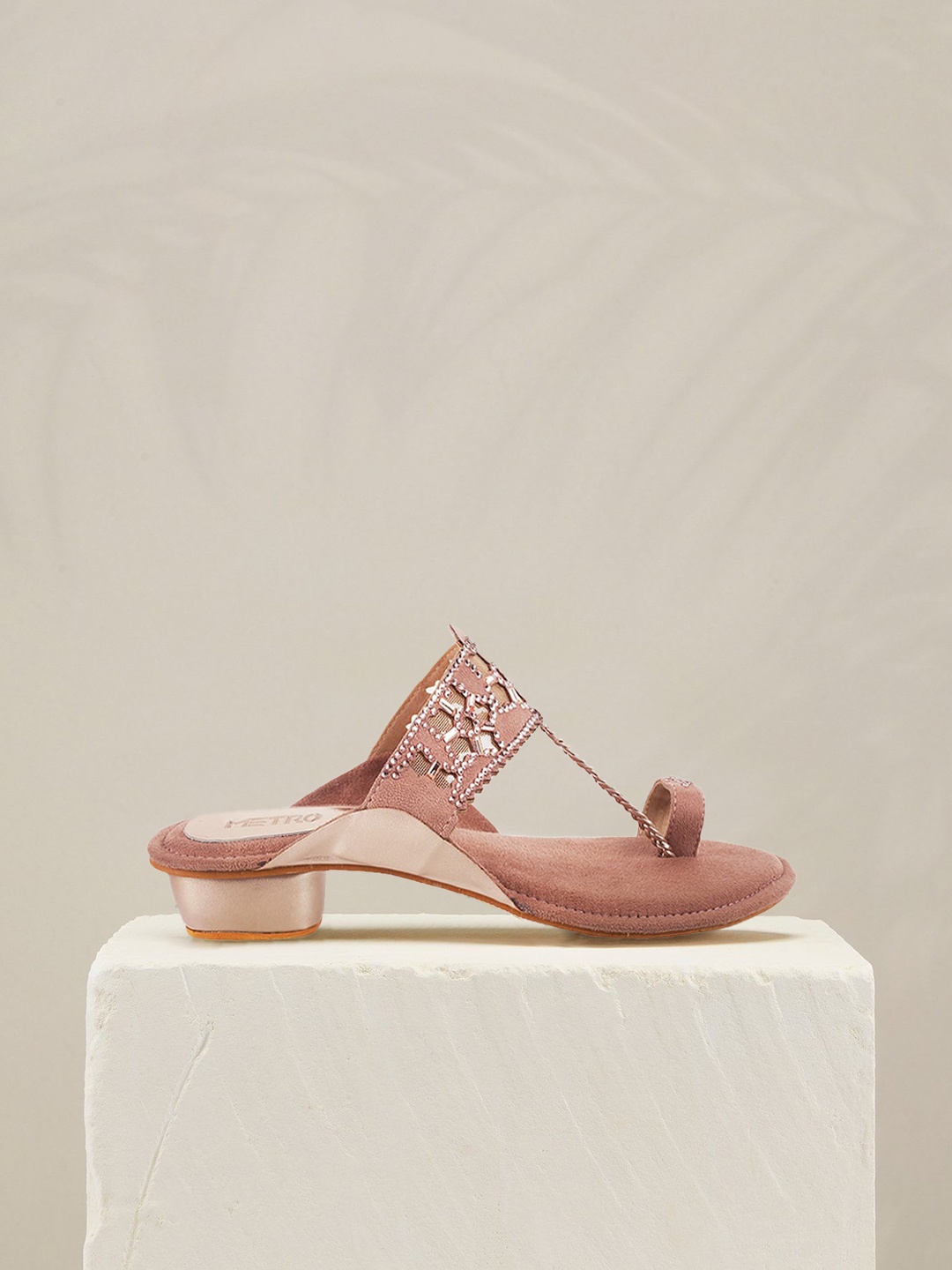 Metro Women Dusty Pink Embellished Block Heels
