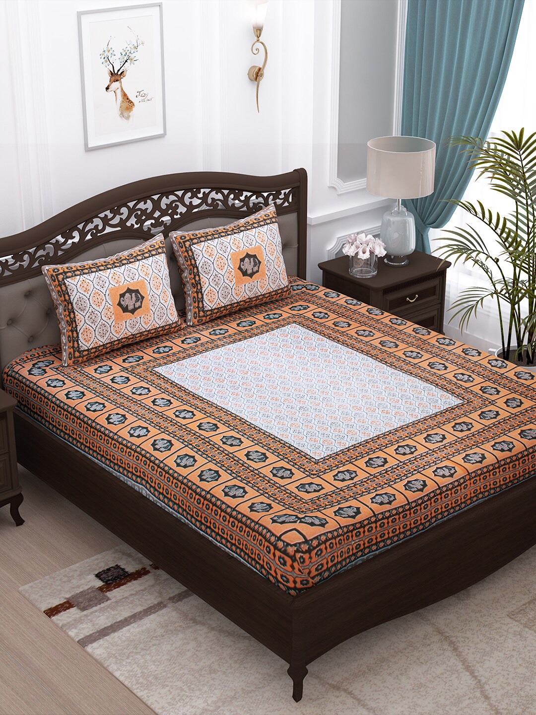 Story@home Peach-Coloured & Black Ethnic Motifs 152 TC Cotton 1 King Bedsheet with 2 Pillow Covers
Story@home Peach-Coloured & Black Ethnic Motifs 152 TC Cotton 1 King Bedsheet with 2 Pillow Covers