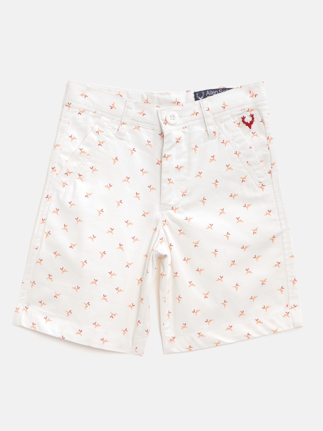 Allen Solly Junior Boys White & Beige Reindeer Print Mid-Rise Chino Shorts