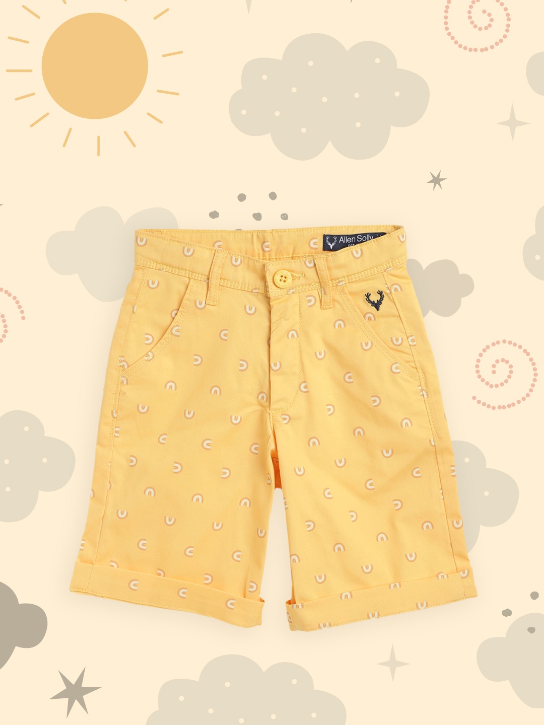 Allen Solly Junior Boys Mustard Yellow Printed Regular Fit Shorts
