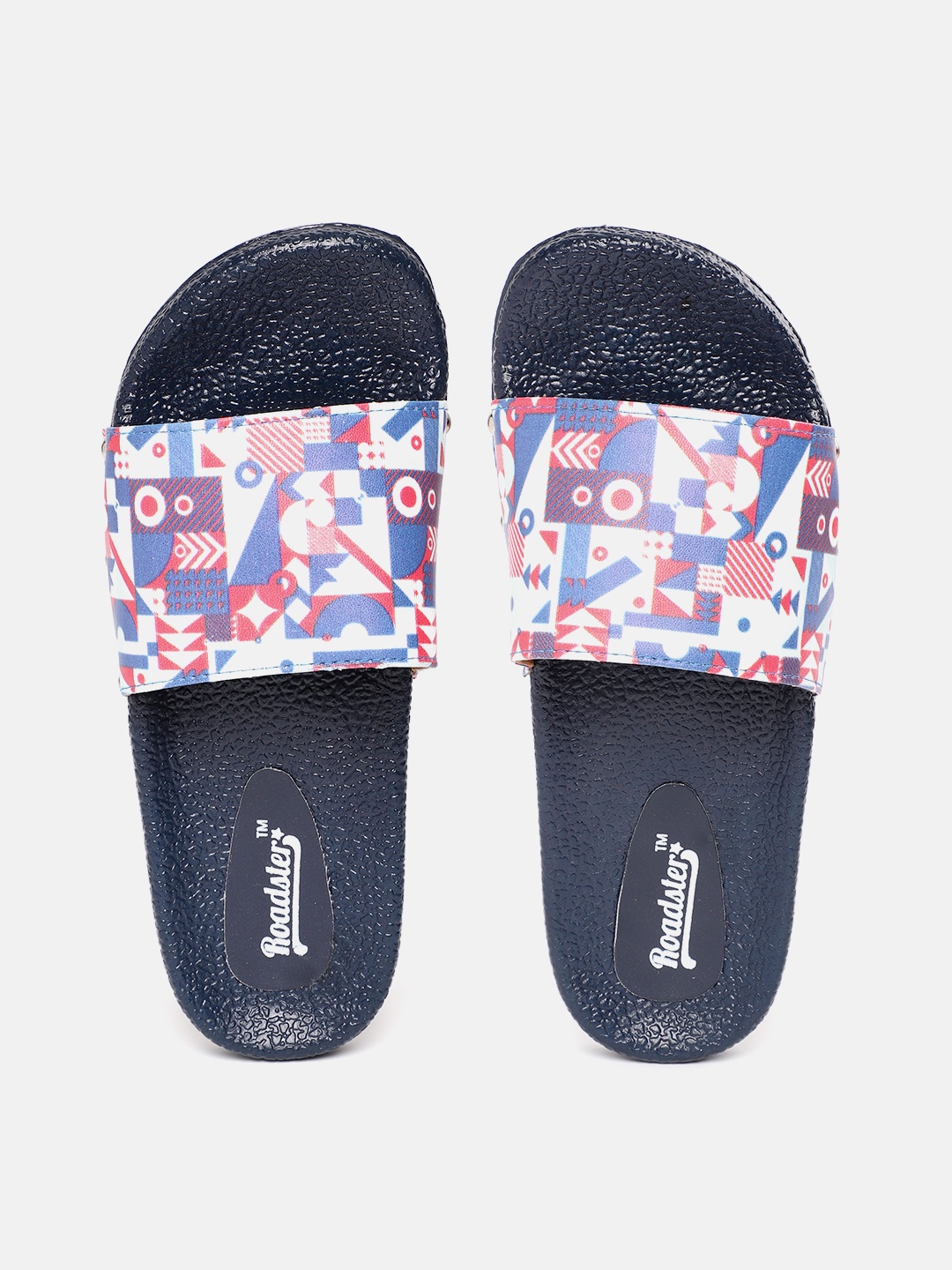 Roadster Women Blue & Red Printed Sliders