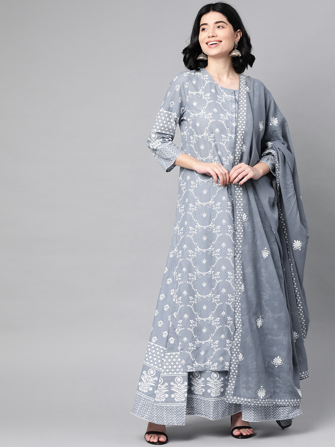 HERE&NOW Women Grey Ethnic Motifs Printed Pure Cotton Kurta with Palazzos & With Dupatta
HERE&NOW Women Grey Ethnic Motifs Printed Pure Cotton Kurta with Palazzos & With Dupatta