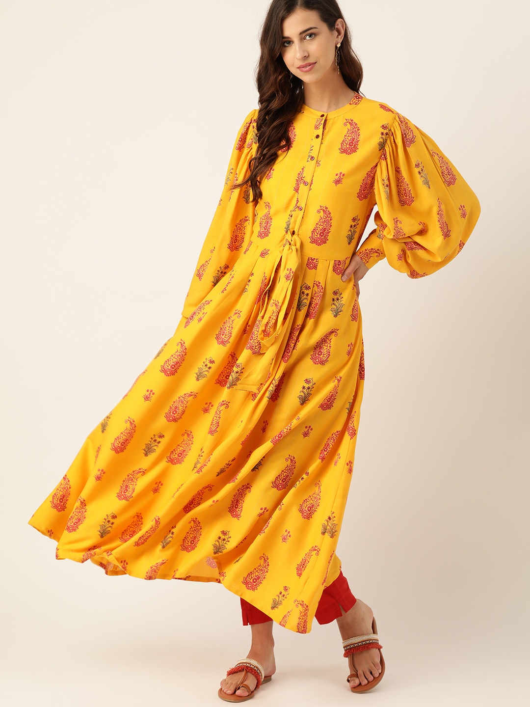 Moda Rapido Women Mustard Yellow & Red Paisley Printed Bishop Sleeve Anarkali Kurta
Moda Rapido Women Mustard Yellow & Red Paisley Printed Bishop Sleeve Anarkali Kurta