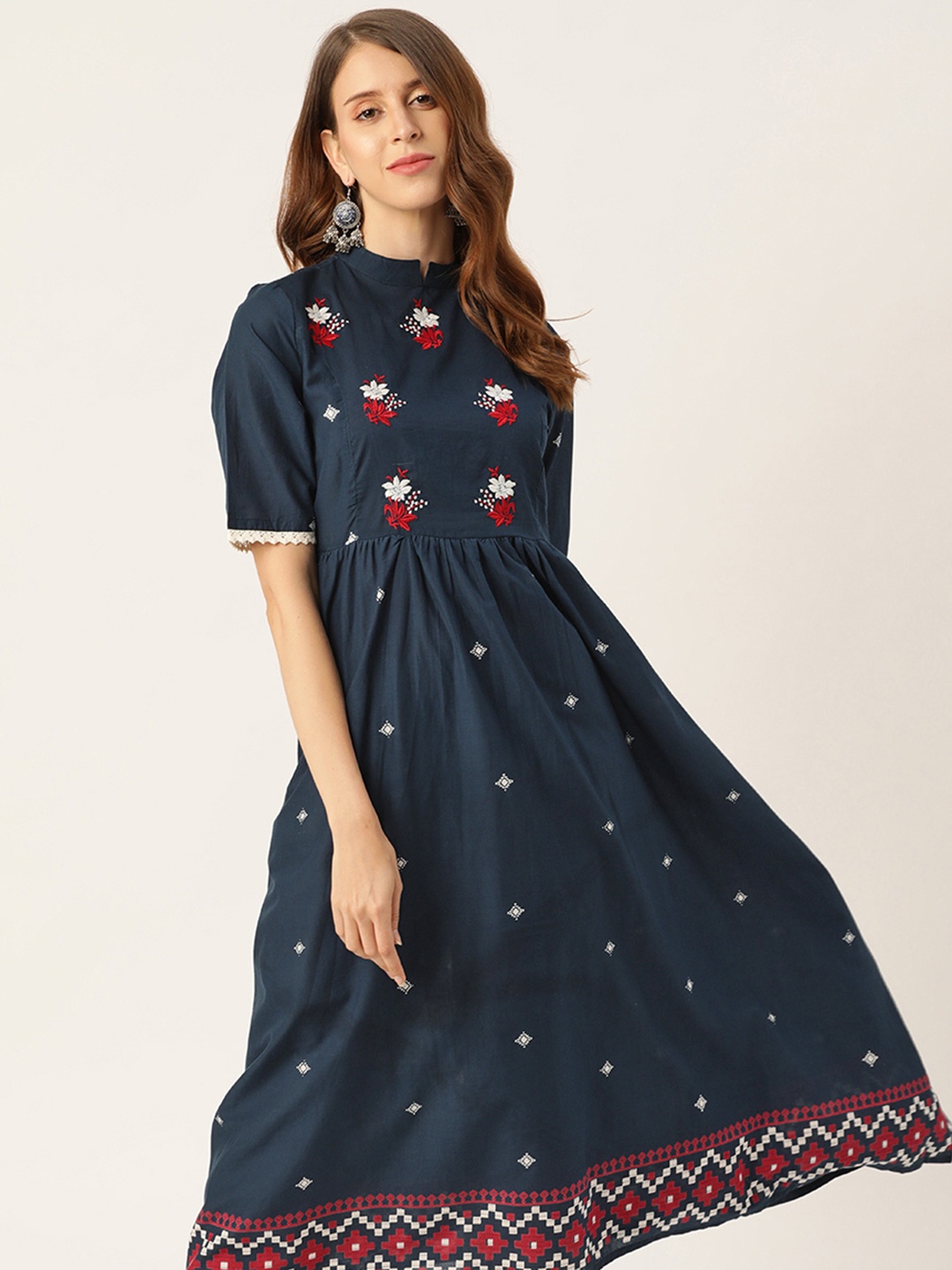 Moda Rapido Women Navy Blue & White Ethnic Motifs Embroidered Pure Cotton A-line Kurta
Moda Rapido Women Navy Blue & White Ethnic Motifs Embroidered Pure Cotton A-line Kurta